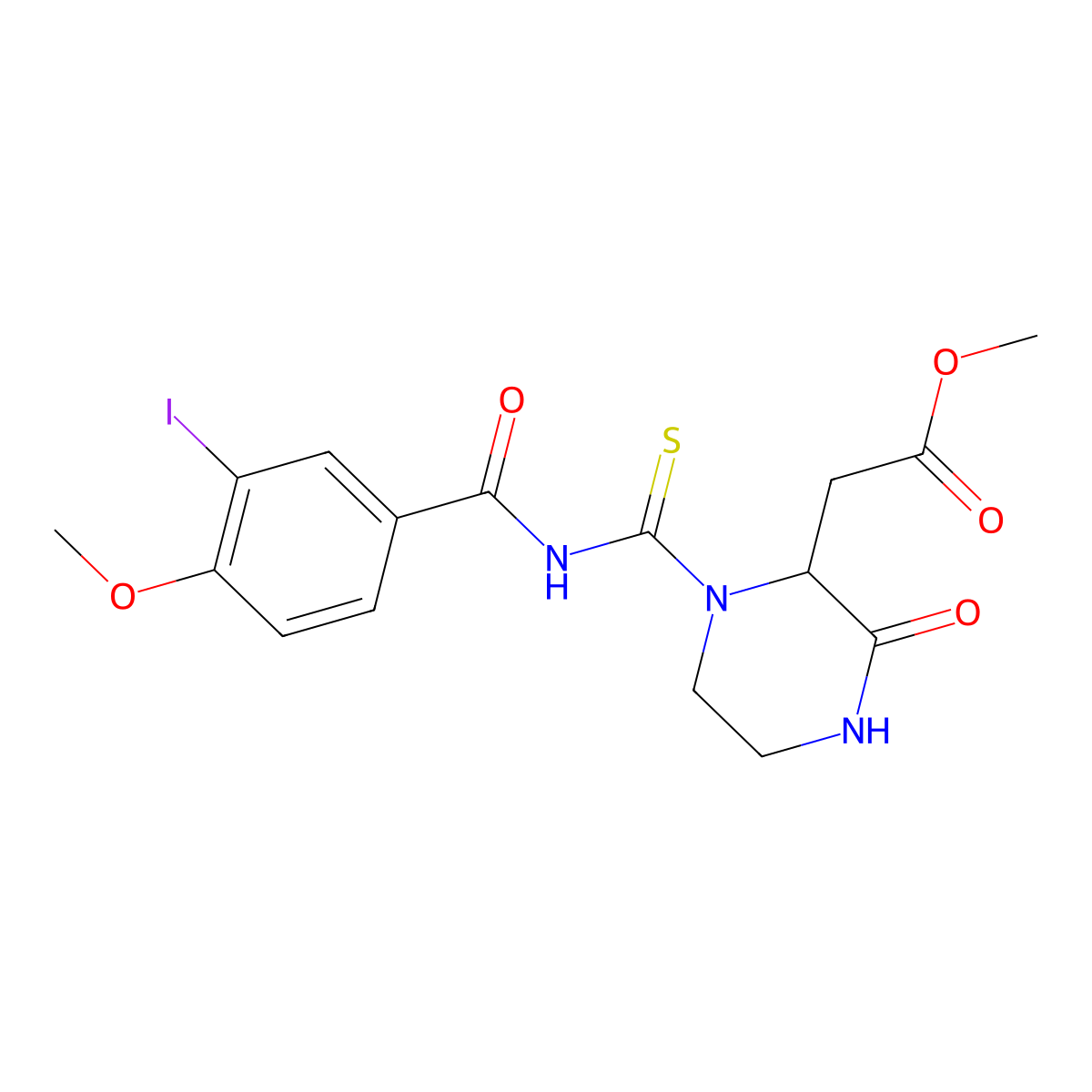 Methyl (1-{[(3-iodo-4-methoxyphenyl)carbonyl]carbamothioyl}-3-oxopiperazin-2-yl)acetate molecular structure, CAS 1008482-19-6