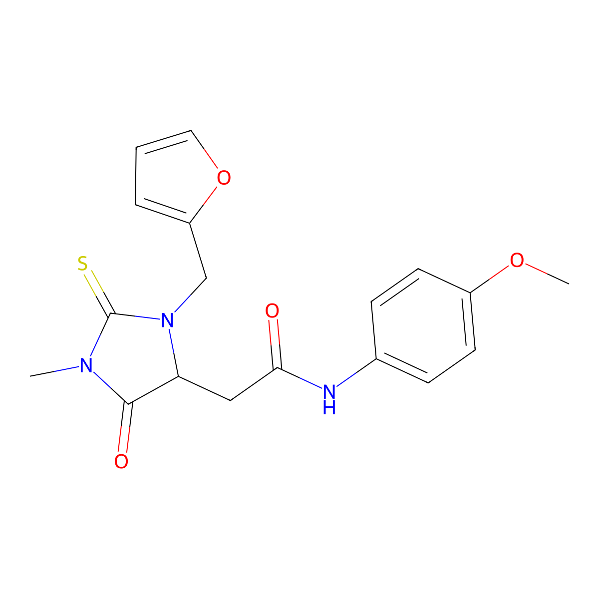 2-[3-(furan-2-ylmethyl)-1-methyl-5-oxo-2-sulfanylideneimidazolidin-4-yl]-N-(4-methoxyphenyl)acetamide molecular structure, CAS 1008482-34-5