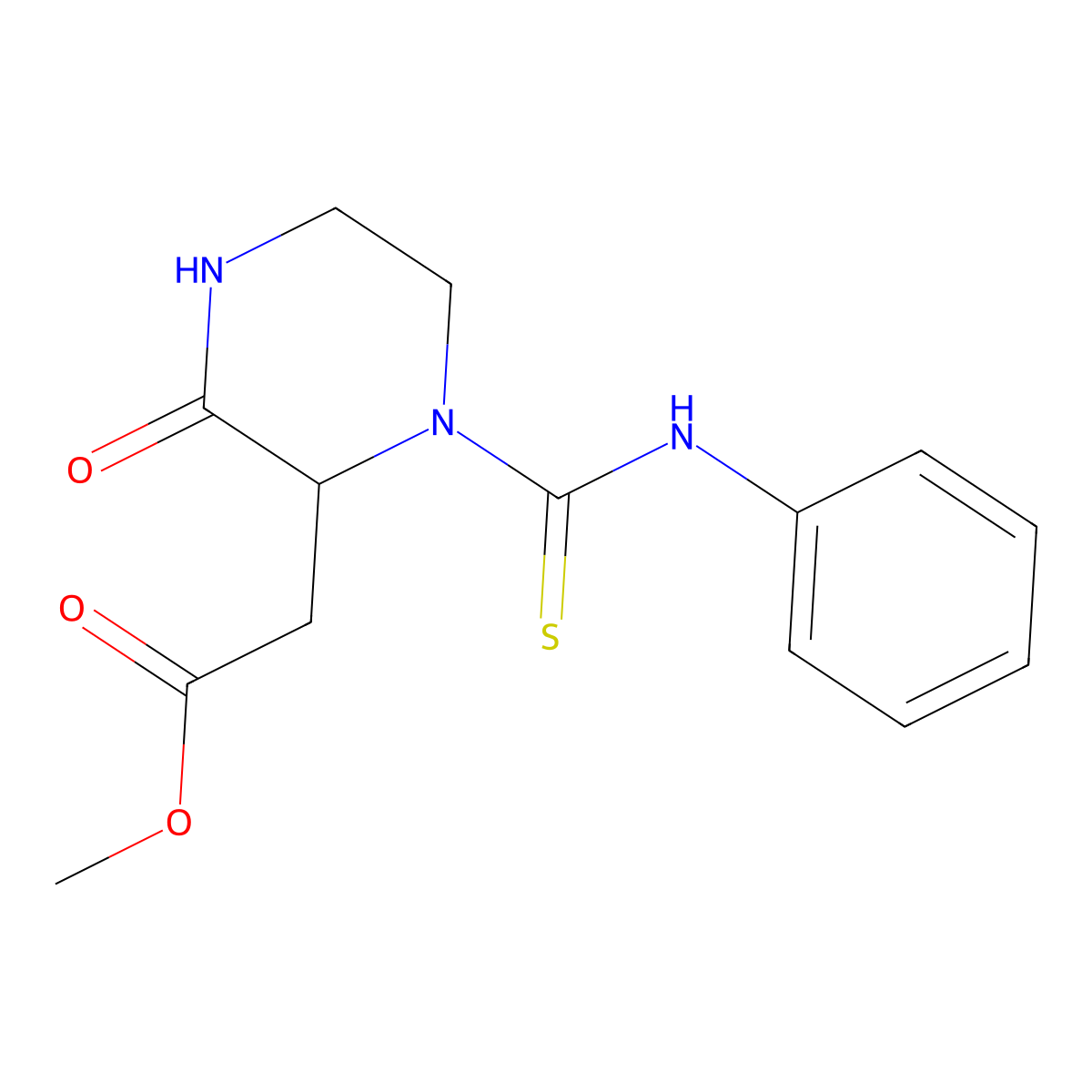 Methyl 2-{3-oxo-1-[(phenylamino)thioxomethyl]piperazin-2-yl}acetate molecular structure, CAS 1008482-51-6