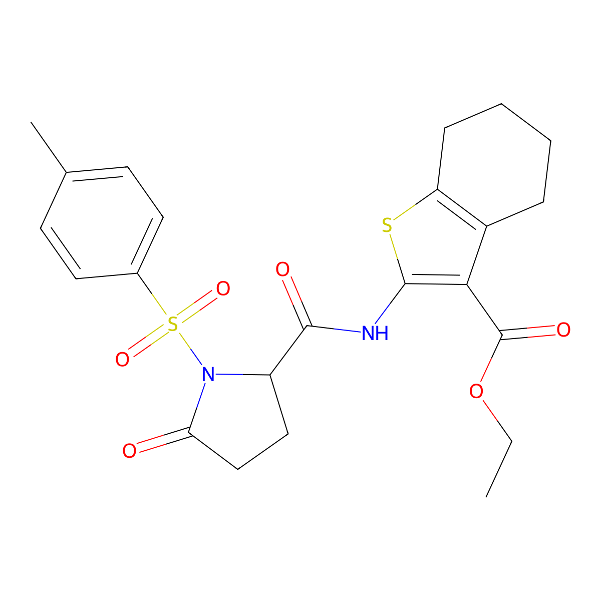 Ethyl 2-({1-[(4-methylphenyl)sulfonyl]-5-oxoprolyl}amino)-4,5,6,7-tetrahydro-1-benzothiophene-3-carboxylate molecular structure, CAS 1008483-12-2