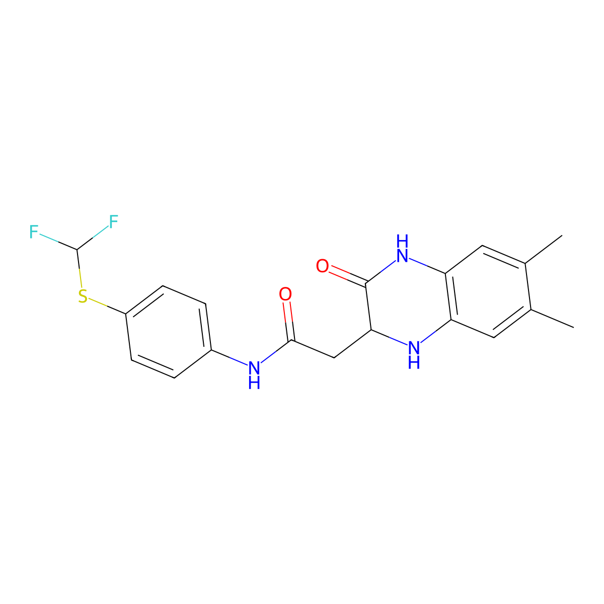 N-[4-(difluoromethylsulfanyl)phenyl]-2-(6,7-dimethyl-3-oxo-2,4-dihydro-1H-quinoxalin-2-yl)acetamide molecular structure, CAS 1008487-90-8