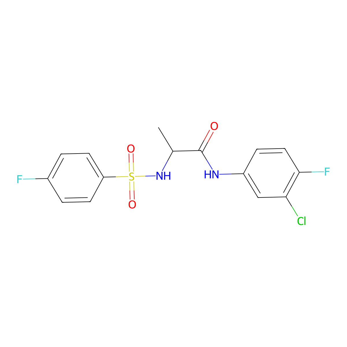 N-(3-chloro-4-fluorophenyl)-2-[(4-fluorophenyl)sulfonylamino]propanamide molecular structure, CAS 1008493-99-9