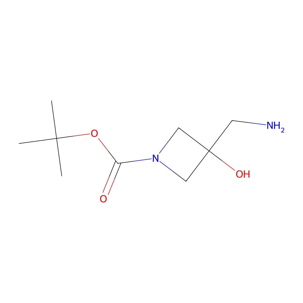 1-Boc-3-hydroxy-3-(aminomethyl)azetidine molecular structure, CAS 1008526-71-3