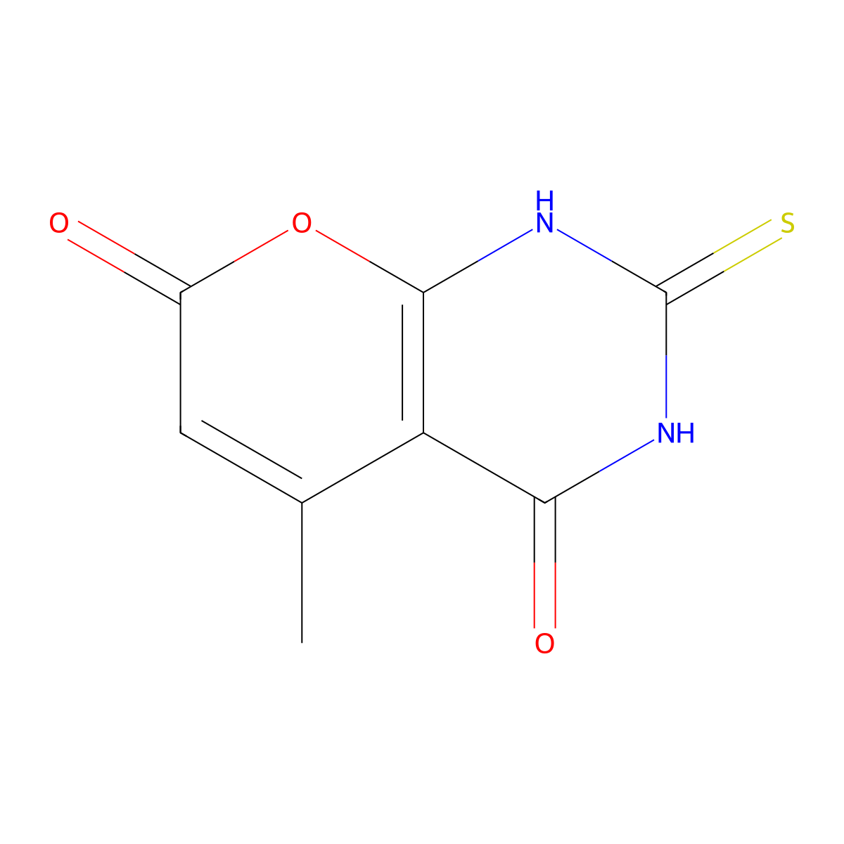 4-hydroxy-2-mercapto-5-methyl-7H-pyrano[2,3-d]pyrimidin-7-one molecular structure, CAS 100856-85-7