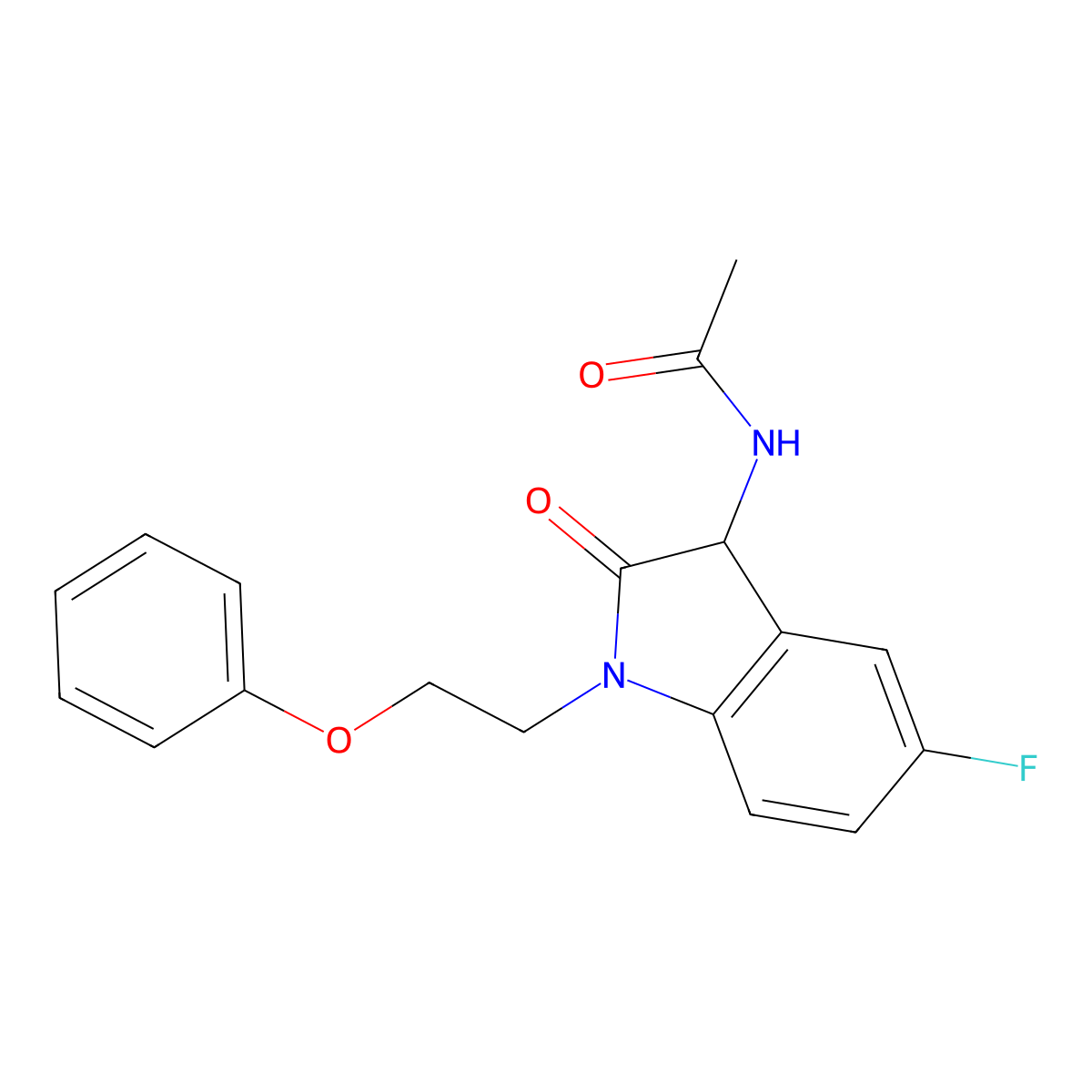 N-[5-fluoro-2-oxo-1-(2-phenoxyethyl)-2,3-dihydro-1H-indol-3-yl]acetamide molecular structure, CAS 1008566-83-3