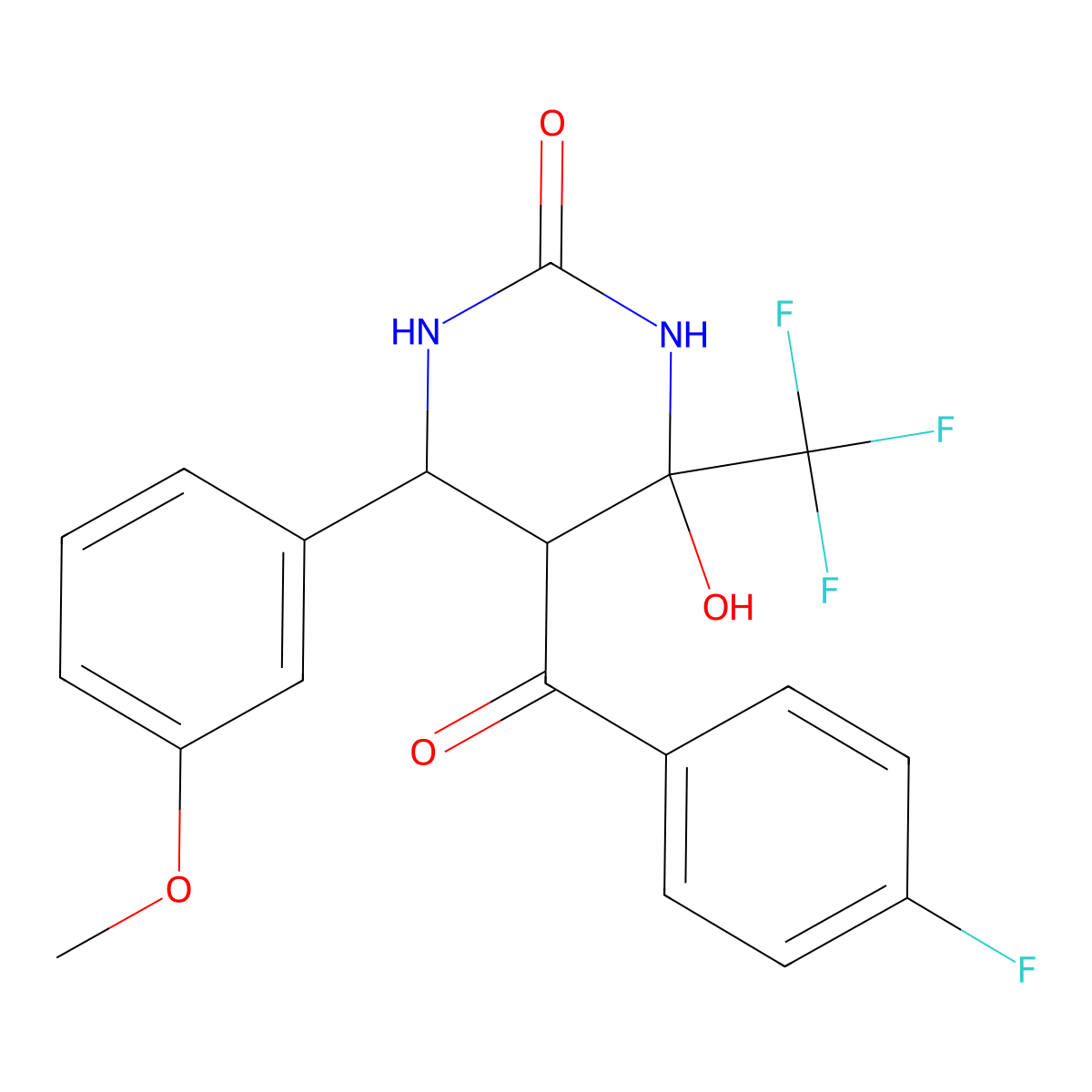 5-[(4-fluorophenyl)carbonyl]-4-hydroxy-6-(3-methoxyphenyl)-4-(trifluoromethyl)tetrahydropyrimidin-2(1H)-one molecular structure, CAS 1008568-64-6