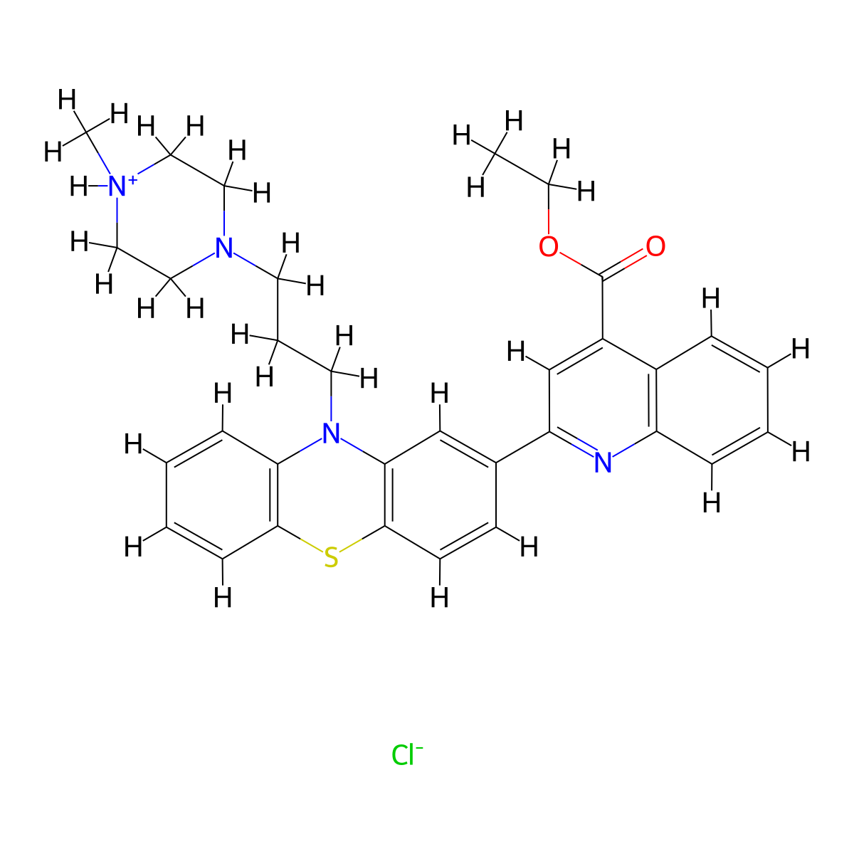 Cinchoninic acid, 2-(10-(3-(4-methyl-1-piperazinyl)propyl)-2-phenothiazinyl)-, ethyl ester, dihydrochloride, hydrate molecular structure, CAS 100857-77-0