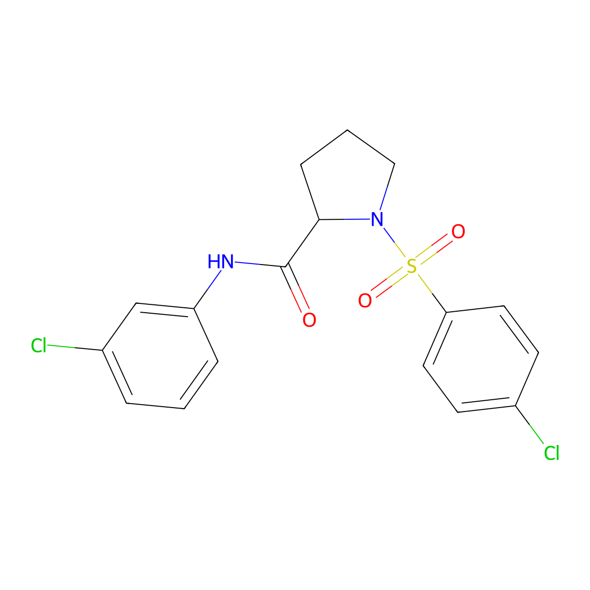 N-(3-chlorophenyl)-1-((4-chlorophenyl)sulfonyl)pyrrolidine-2-carboxamide molecular structure, CAS 1008570-73-7