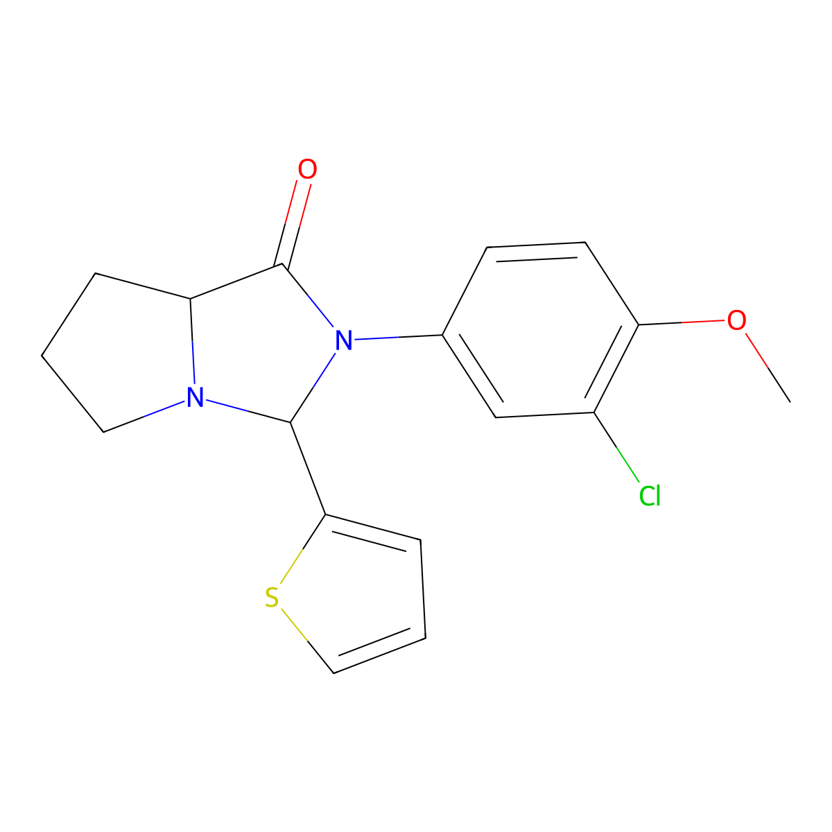 2-(3-chloro-4-methoxyphenyl)-3-(thiophen-2-yl)hexahydro-1H-pyrrolo[1,2-c]imidazol-1-one molecular structure, CAS 1008571-65-0