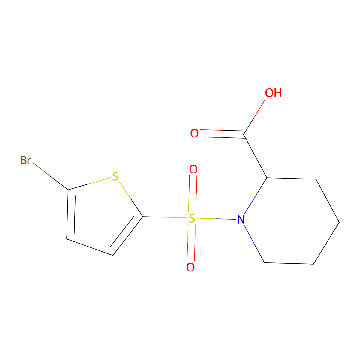 1-[(5-Bromothiophen-2-yl)sulfonyl]piperidine-2-carboxylic acid molecular structure, CAS 1008571-93-4