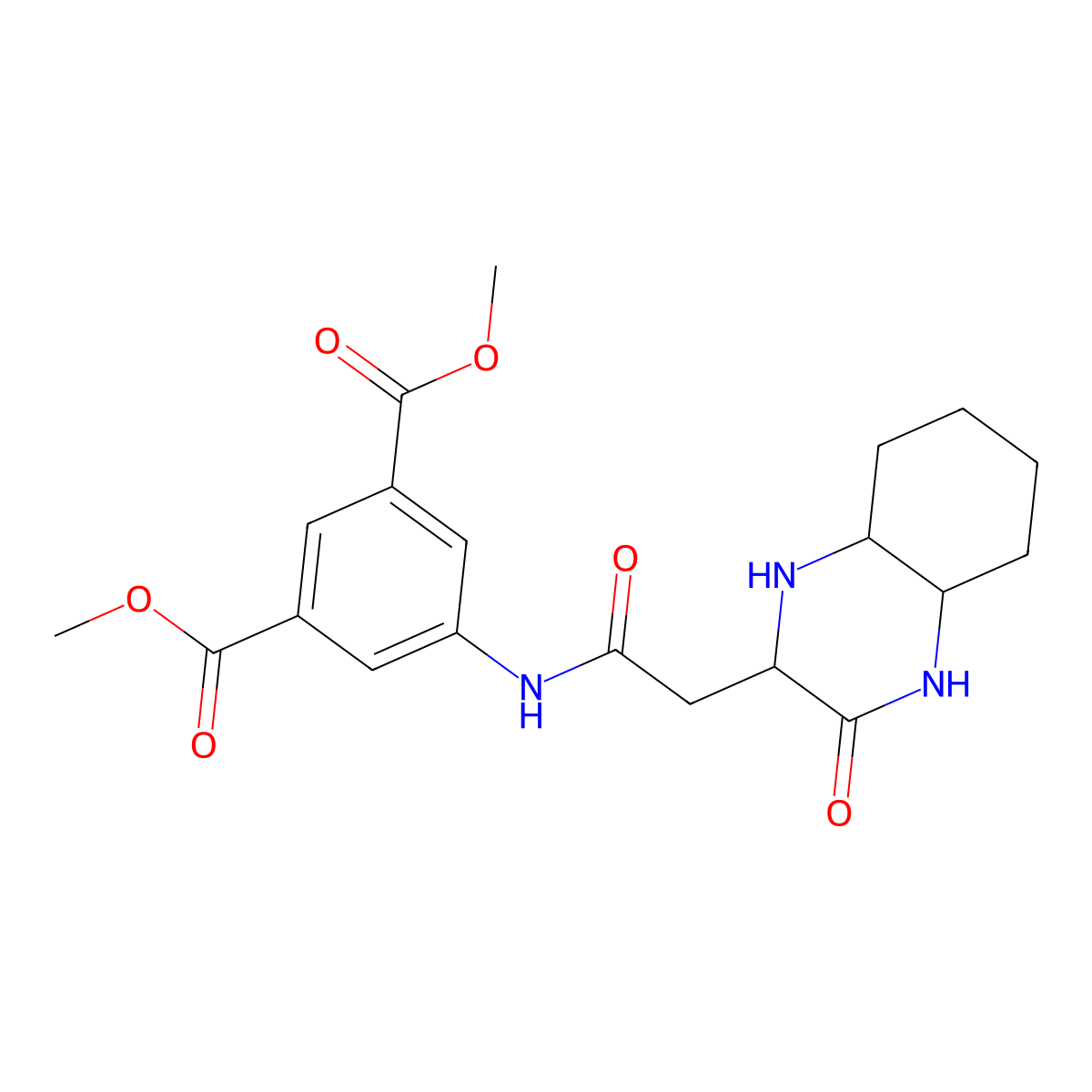 Dimethyl 5-{[(3-oxodecahydro-2-quinoxalinyl)acetyl]amino}isophthalate molecular structure, CAS 1008577-15-8