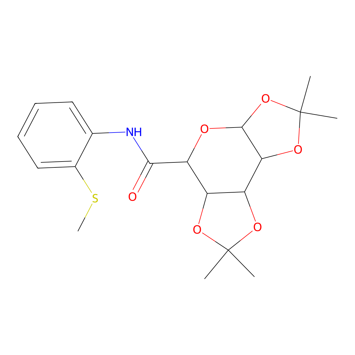 2,2,7,7-tetramethyl-N-(2-(methylthio)phenyl)tetrahydro-3aH-bis([1,3]dioxolo)[4,5-b:4',5'-d]pyran-5-carboxamide molecular structure, CAS 1008577-21-6