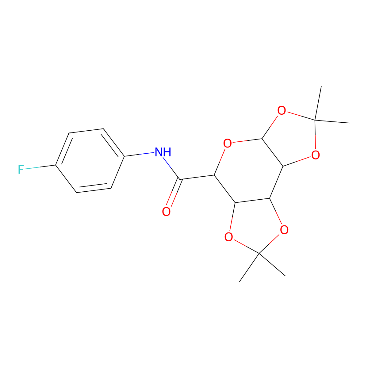 N-(4-fluorophenyl)-2,2,7,7-tetramethyltetrahydro-3aH-bis([1,3]dioxolo)[4,5-b:4',5'-d]pyran-5-carboxamide molecular structure, CAS 1008577-26-1
