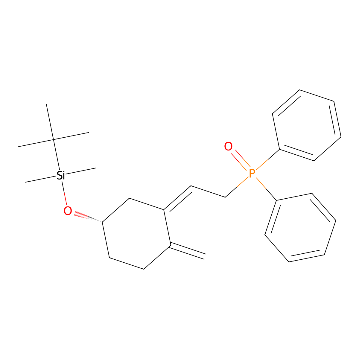 (S,Z)-(2-(5-((tert-butyldimethylsilyl)oxy)-2-methylenecyclohexylidene)ethyl)diphenylphosphine oxide molecular structure, CAS 100858-27-3