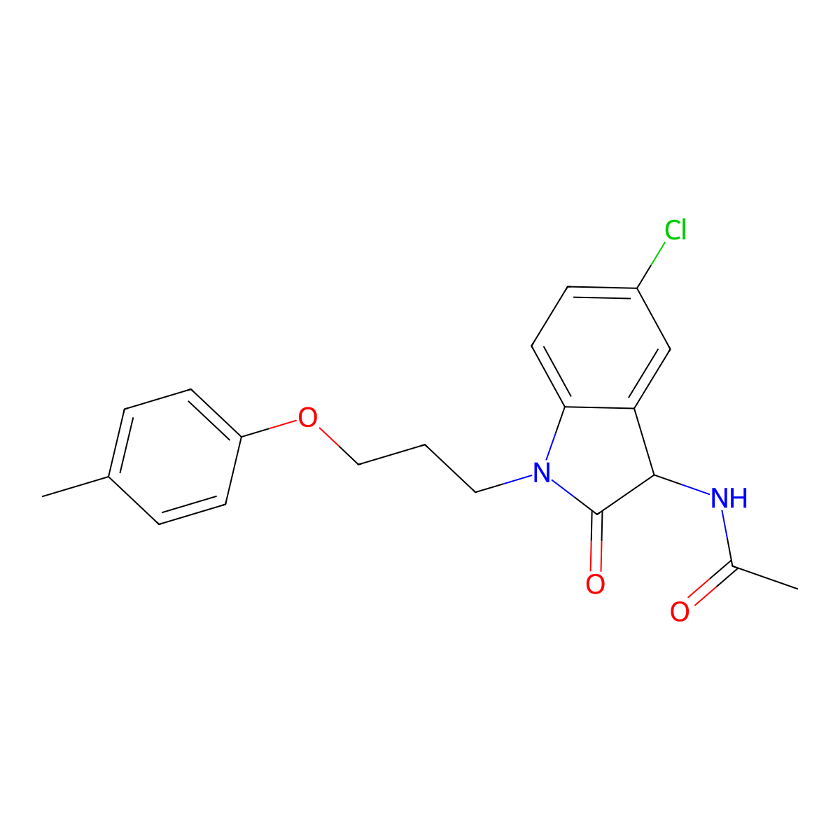 N-(5-chloro-2-oxo-1-(3-(p-tolyloxy)propyl)indolin-3-yl)acetamide molecular structure, CAS 1008583-09-2