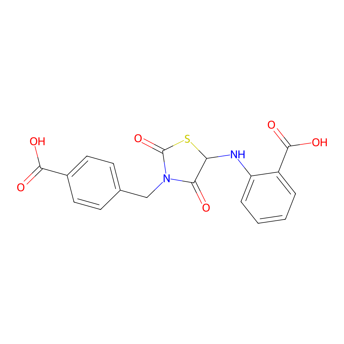 2-((3-(4-Carboxybenzyl)-2,4-dioxothiazolidin-5-yl)amino)benzoic acid molecular structure, CAS 1008584-86-8