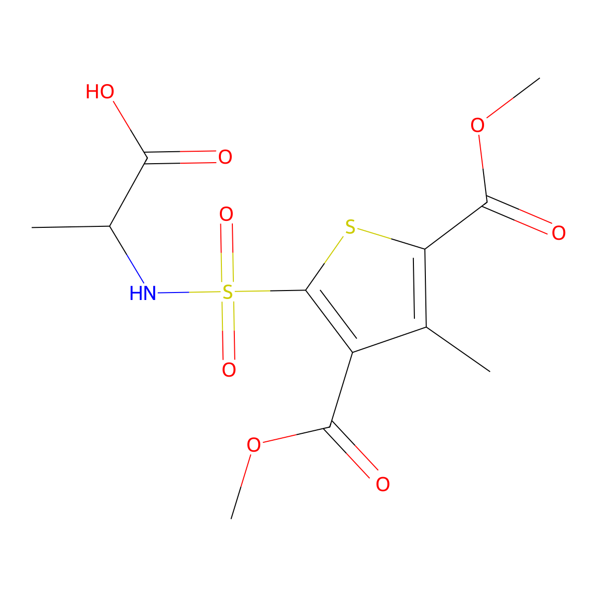 2-[3,5-Bis(methoxycarbonyl)-4-methylthiophene-2-sulfonamido]propanoic acid molecular structure, CAS 1008594-95-3