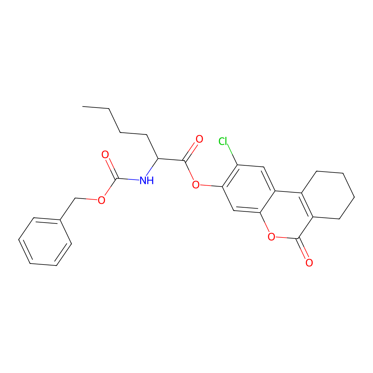 2-chloro-6-oxo-7,8,9,10-tetrahydro-6H-benzo[c]chromen-3-yl N-[(benzyloxy)carbonyl]norleucinate molecular structure, CAS 1008595-33-2