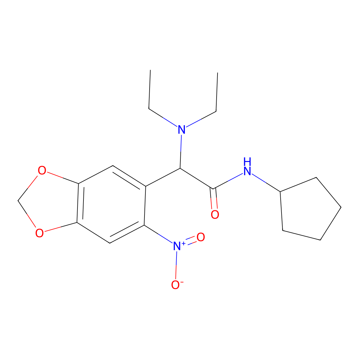 N-cyclopentyl-2-(diethylamino)-2-(6-nitrobenzo[d][1,3]dioxol-5-yl)acetamide molecular structure, CAS 1008607-91-7
