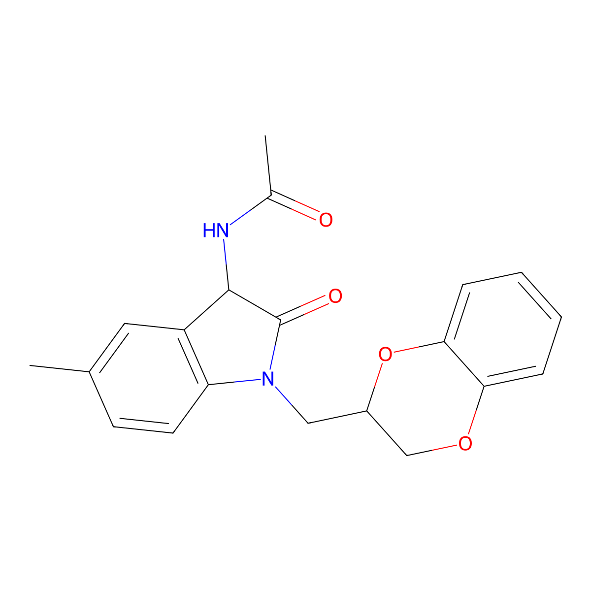 N-[1-(2,3-dihydro-1,4-benzodioxin-2-ylmethyl)-5-methyl-2-oxo-2,3-dihydro-1H-indol-3-yl]acetamide molecular structure, CAS 1008611-32-2