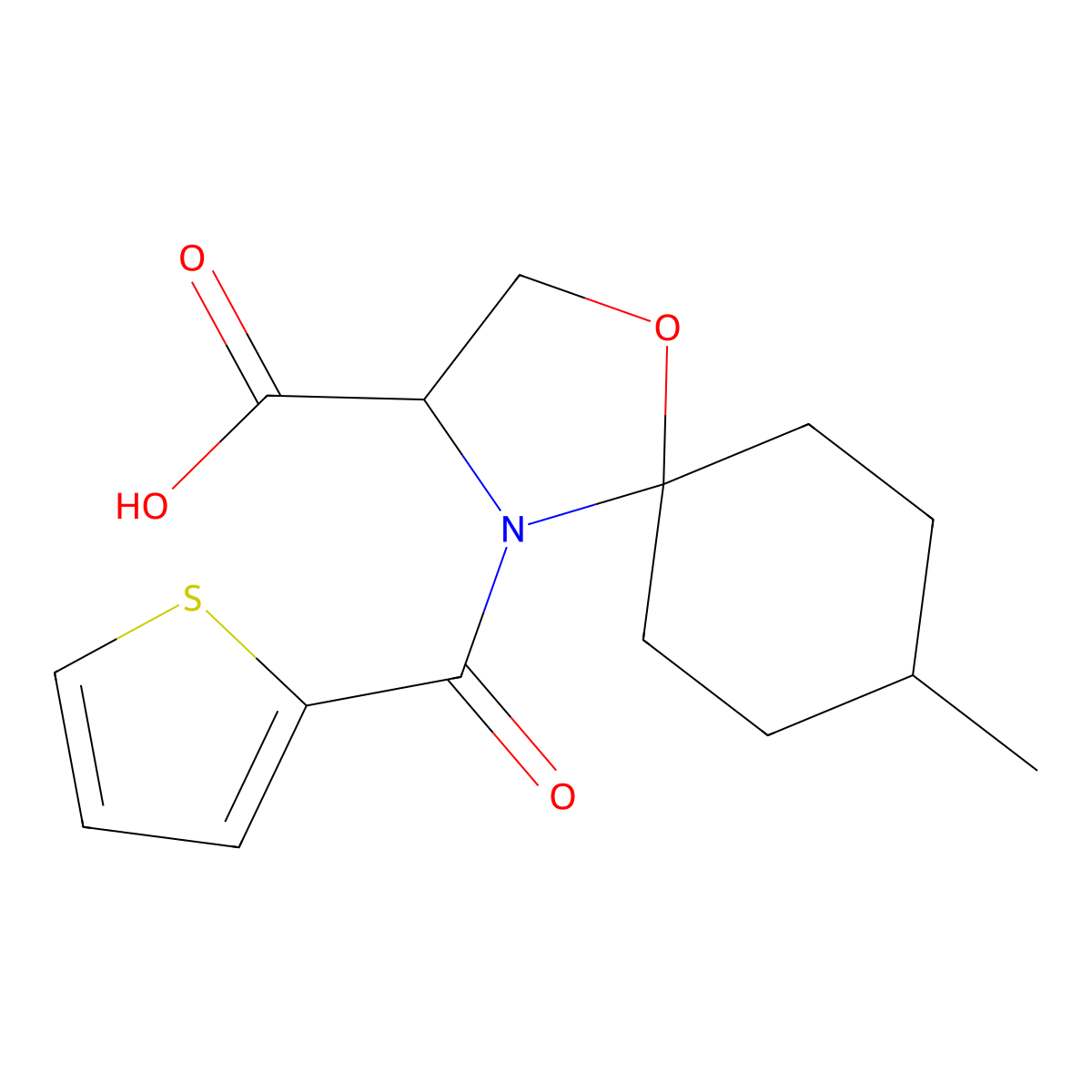 8-Methyl-4-(thiophene-2-carbonyl)-1-oxa-4-azaspiro[4.5]decane-3-carboxylic acid molecular structure, CAS 1008613-08-8