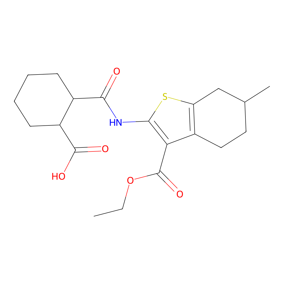 2-({[3-(Ethoxycarbonyl)-6-methyl-4,5,6,7-tetrahydro-1-benzothien-2-yl]amino}carbonyl)cyclohexanecarboxylic acid molecular structure, CAS 1008646-77-2