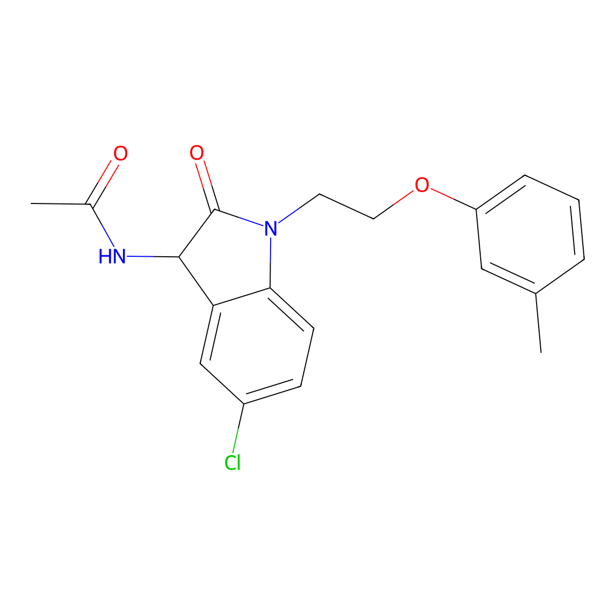 N-{5-chloro-1-[2-(3-methylphenoxy)ethyl]-2-oxoindolin-3-yl}acetamide molecular structure, CAS 1008647-43-5