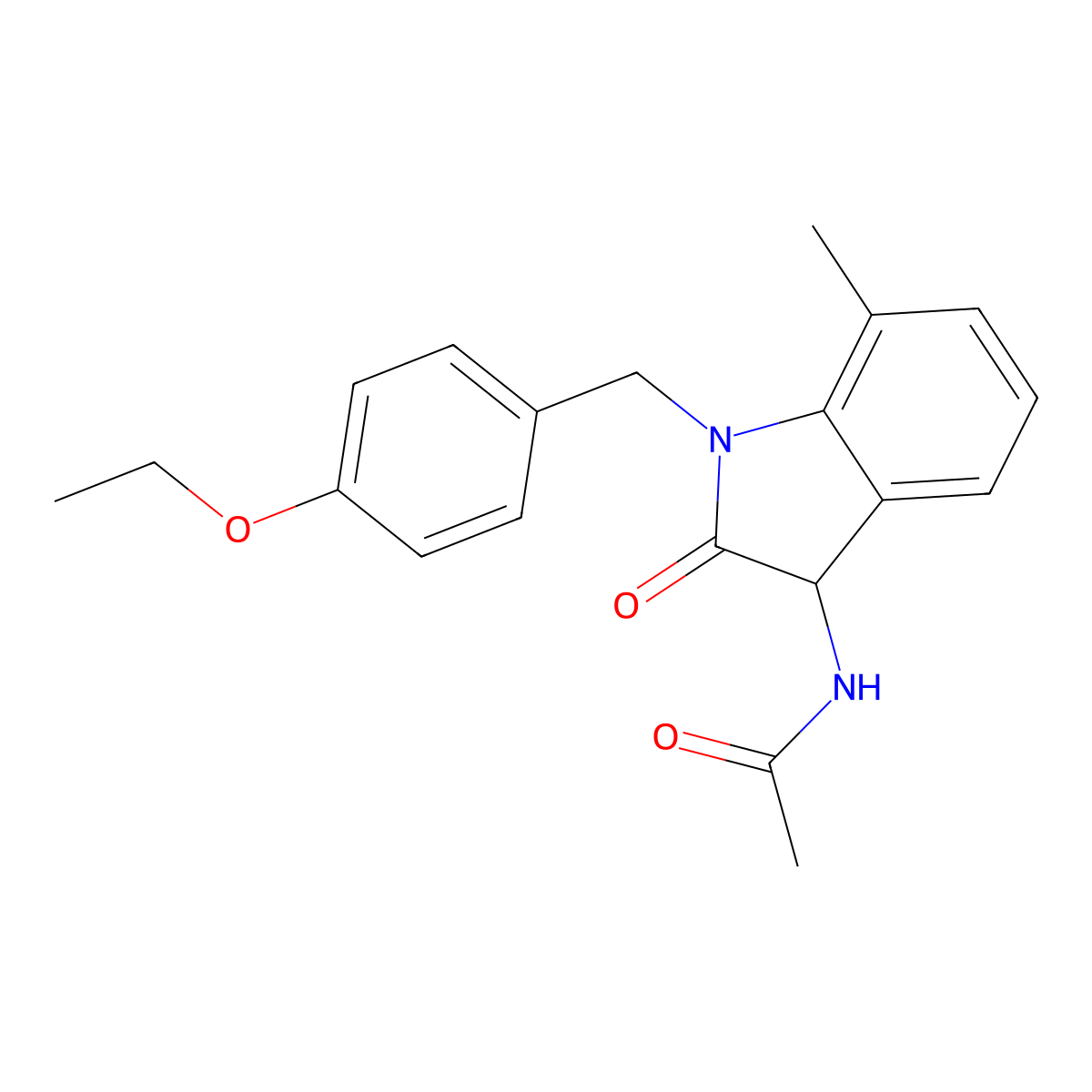 N-[1-[(4-ethoxyphenyl)methyl]-7-methyl-2-oxo-3H-indol-3-yl]acetamide molecular structure, CAS 1008654-54-3