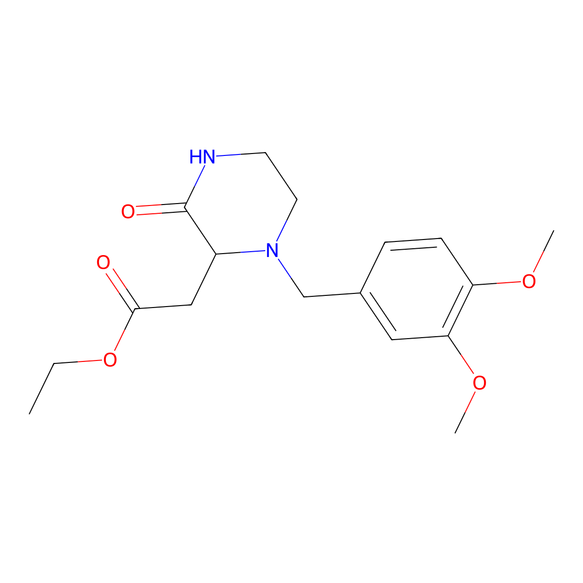 Ethyl 2-[1-[(3,4-dimethoxyphenyl)methyl]-3-oxopiperazin-2-yl]acetate molecular structure, CAS 1008655-56-8