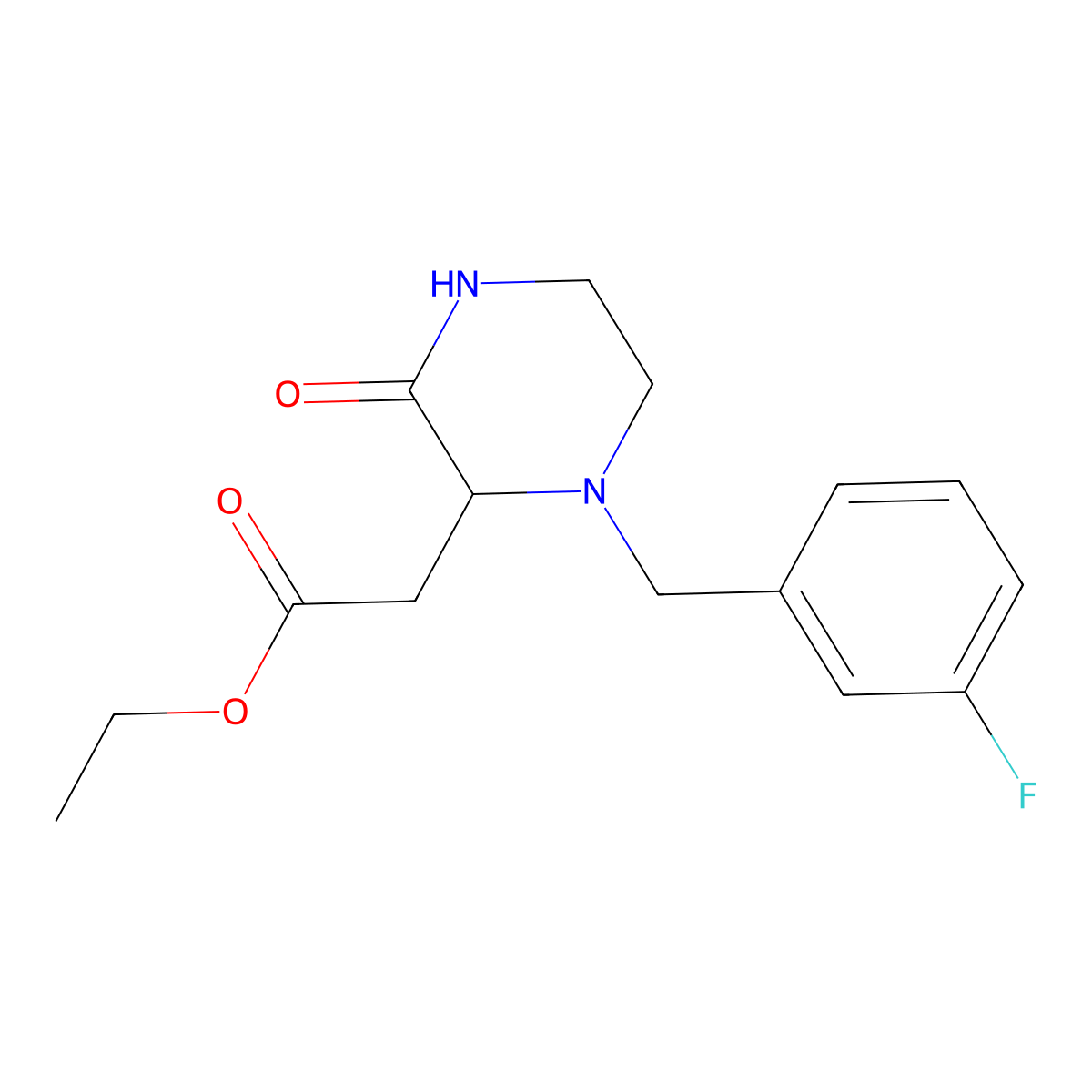 Ethyl [1-(3-fluorobenzyl)-3-oxopiperazin-2-yl]acetate molecular structure, CAS 1008658-22-7