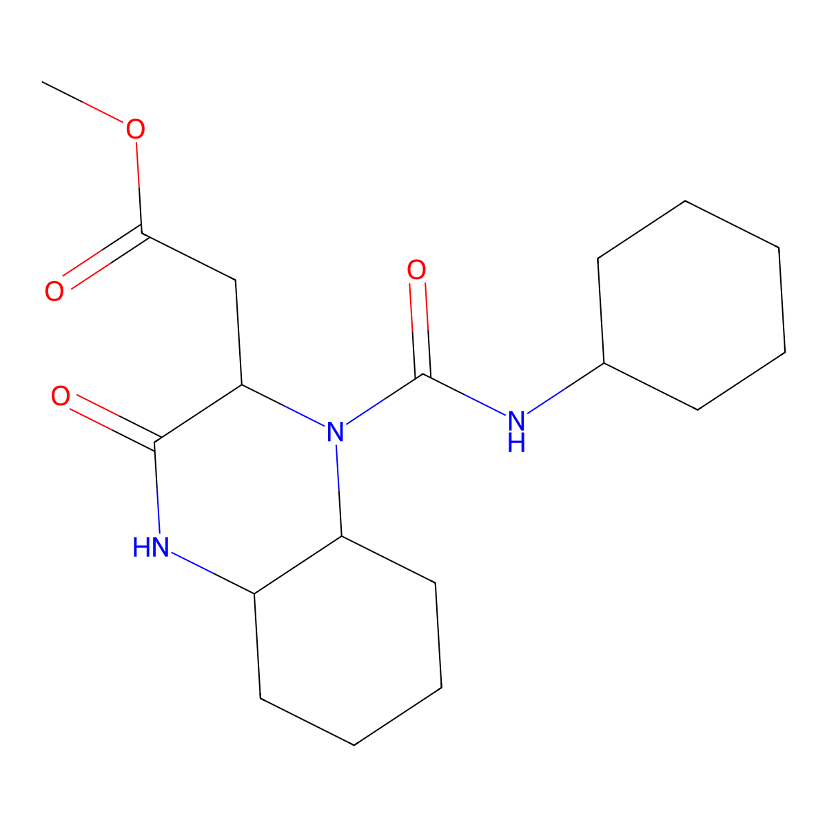 Methyl 2-(1-(cyclohexylcarbamoyl)-3-oxodecahydroquinoxalin-2-yl)acetate molecular structure, CAS 1008658-33-0