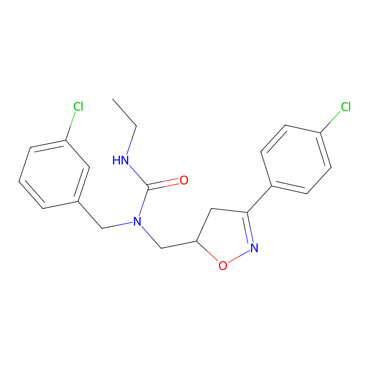 N-(3-chlorobenzyl)-N-{[3-(4-chlorophenyl)-4,5-dihydro-5-isoxazolyl]methyl}-N'-ethylurea molecular structure, CAS 1008661-36-6