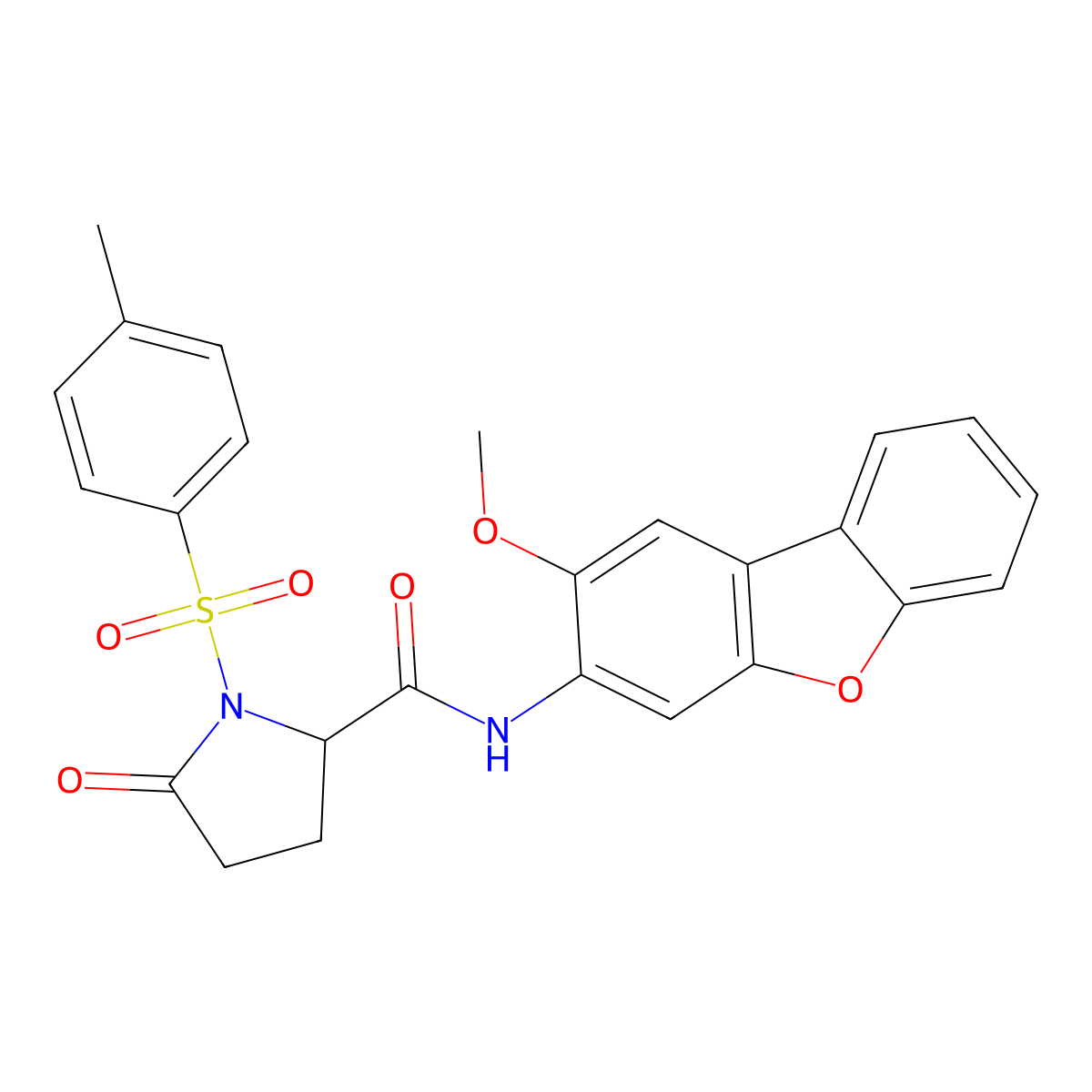 N-(2-methoxydibenzofuran-3-yl)-1-(4-methylphenyl)sulfonyl-5-oxopyrrolidine-2-carboxamide molecular structure, CAS 1008664-84-3
