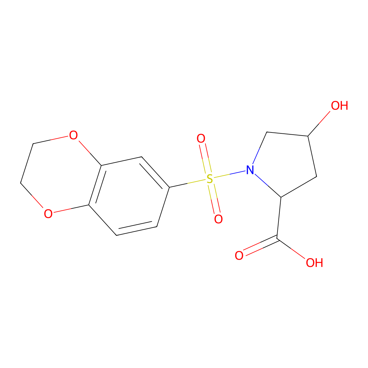 1-(2,3-Dihydro-1,4-benzodioxine-6-sulfonyl)-4-hydroxypyrrolidine-2-carboxylic acid molecular structure, CAS 1008664-88-7