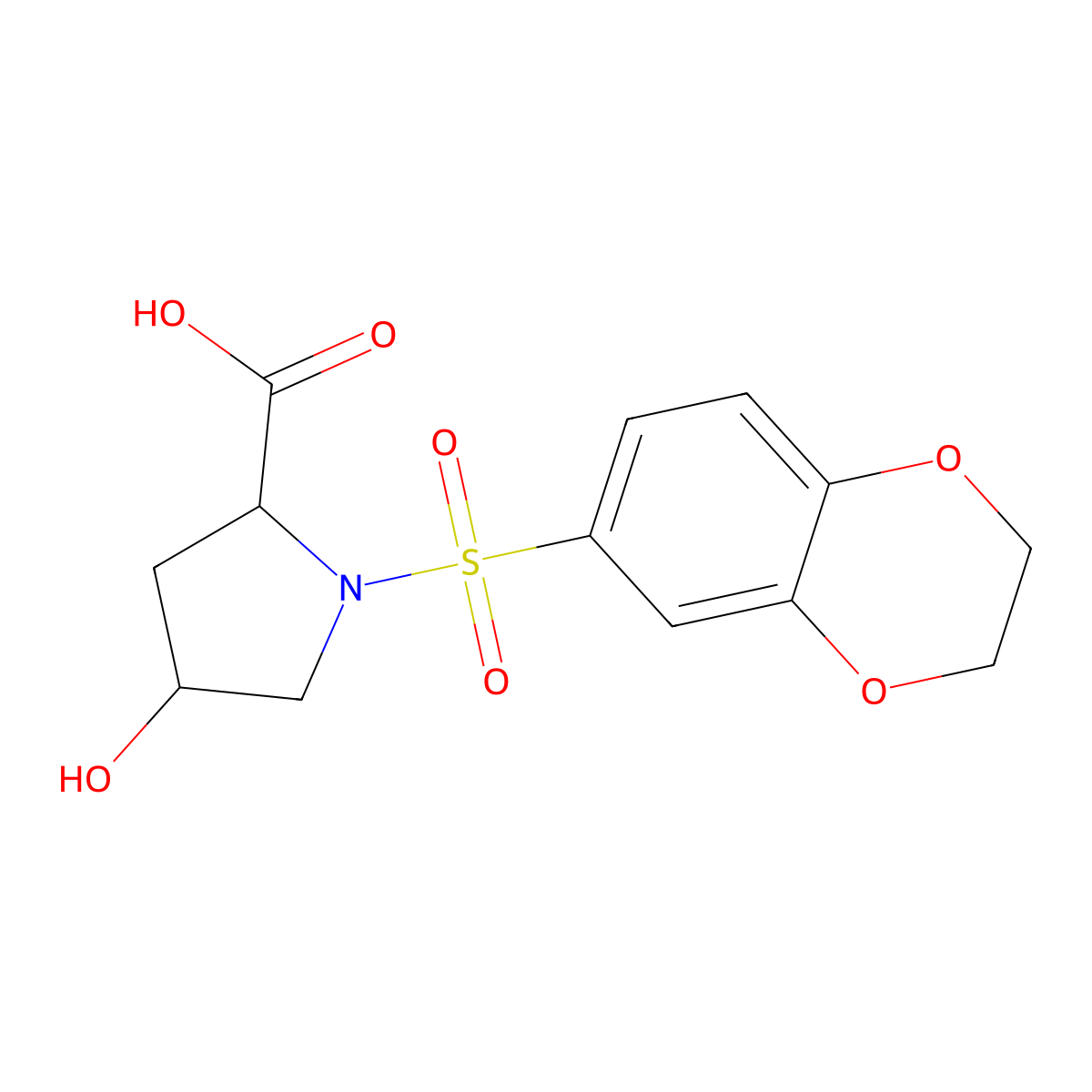 1-(2,3-Dihydro-1,4-benzodioxine-6-sulfonyl)-4-hydroxypyrrolidine-2-carboxylic acid molecular structure, CAS 1008664-88-7