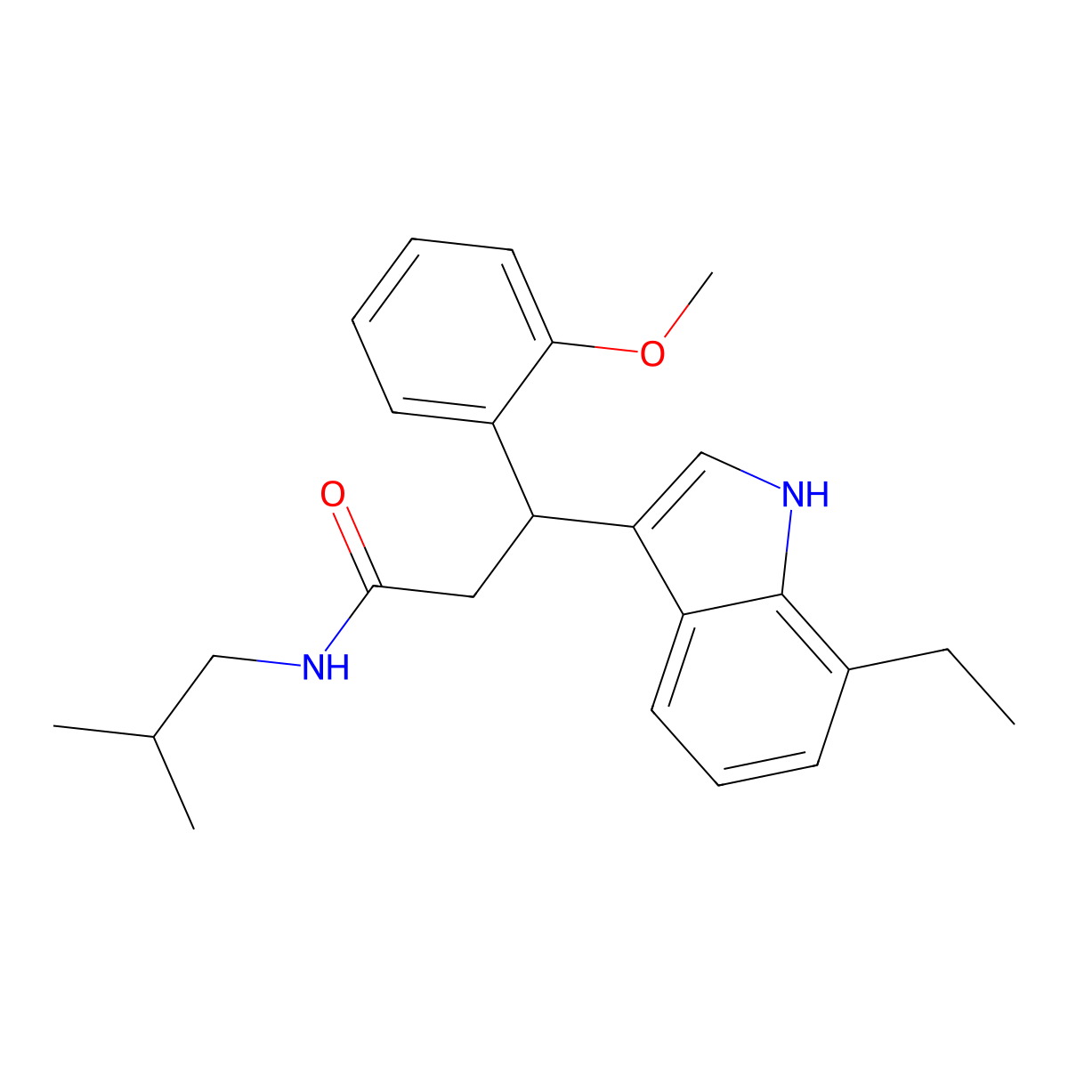 3-(7-ethyl-1H-indol-3-yl)-N~1~-isobutyl-3-(2-methoxyphenyl)propanamide molecular structure, CAS 1008665-72-2