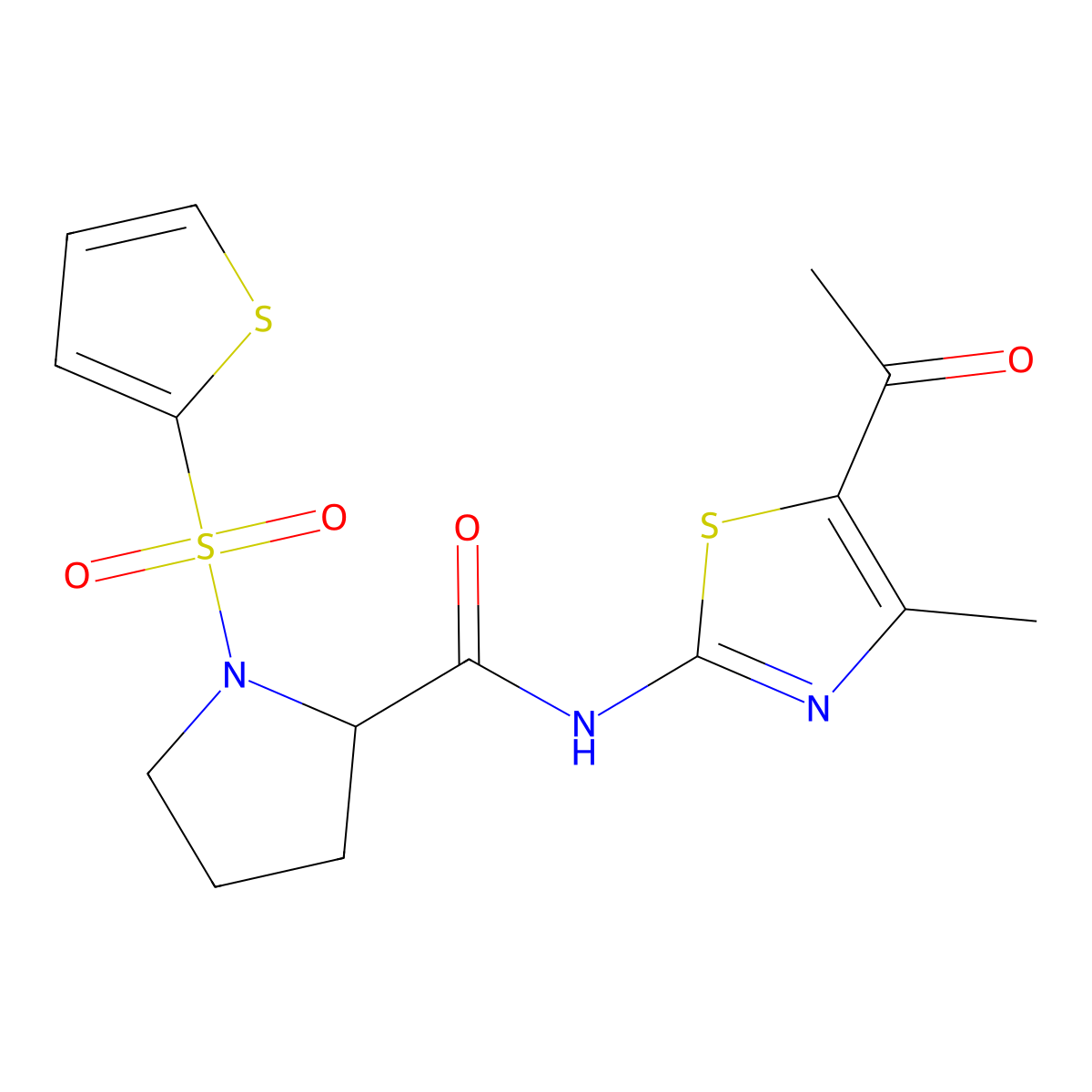 N-(5-acetyl-4-methylthiazol-2-yl)-1-(thiophen-2-ylsulfonyl)pyrrolidine-2-carboxamide molecular structure, CAS 1008668-10-7