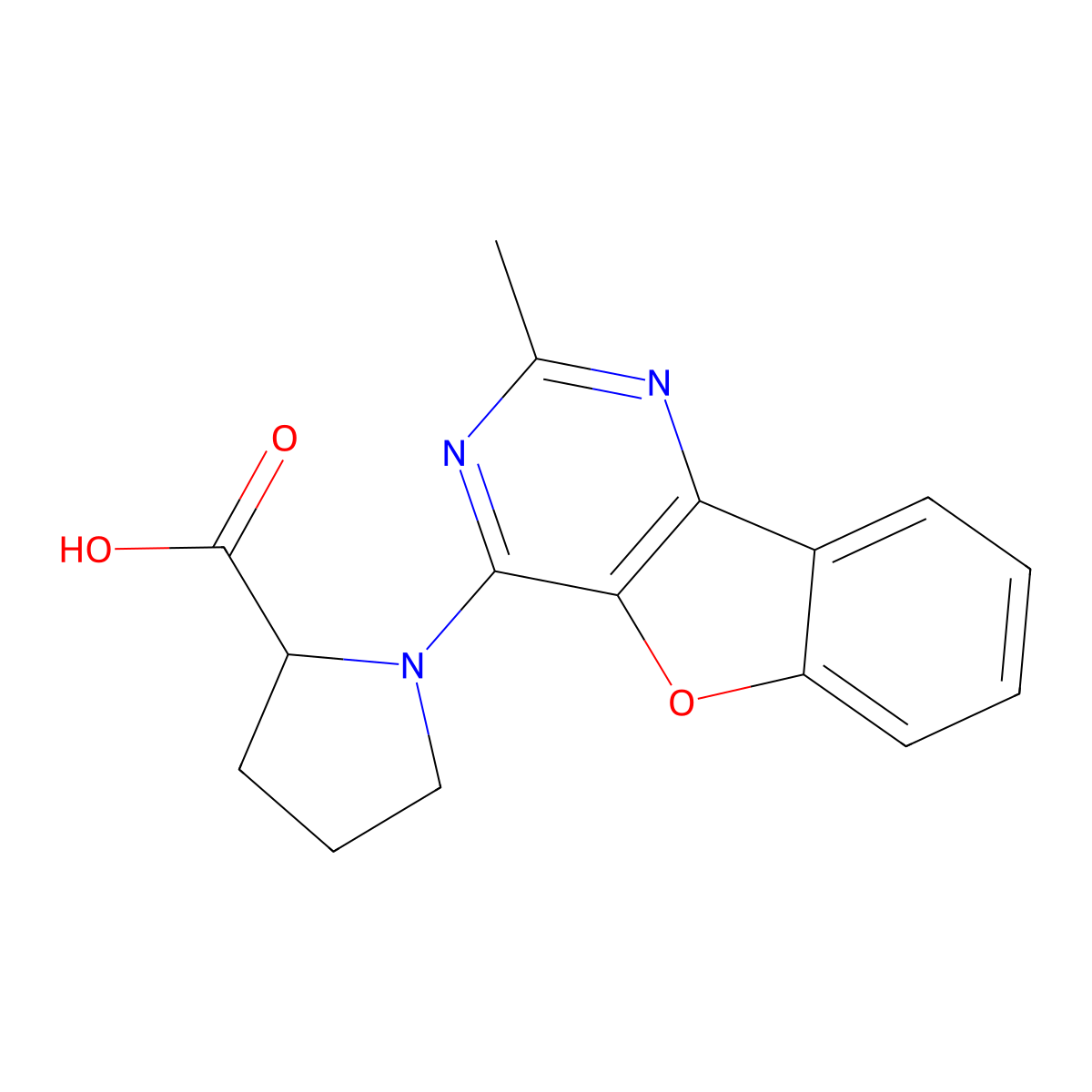 1-(2-Methylbenzofuro[3,2-d]pyrimidin-4-yl)pyrrolidine-2-carboxylic acid molecular structure, CAS 1008673-77-5