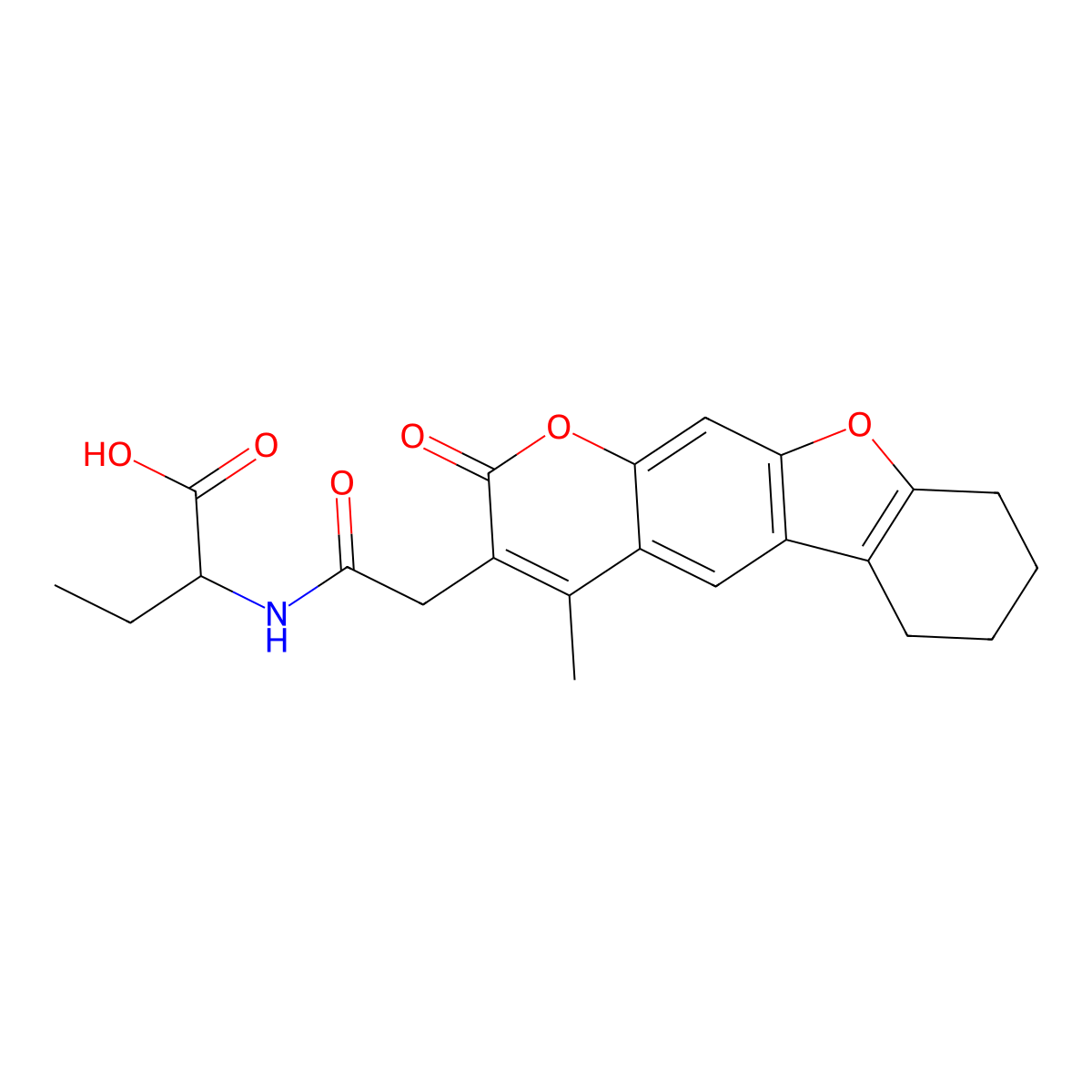 2-{[(4-methyl-2-oxo-6,7,8,9-tetrahydro-2H-[1]benzofuro[3,2-g]chromen-3-yl)acetyl]amino}butanoic acid molecular structure, CAS 1008675-51-1