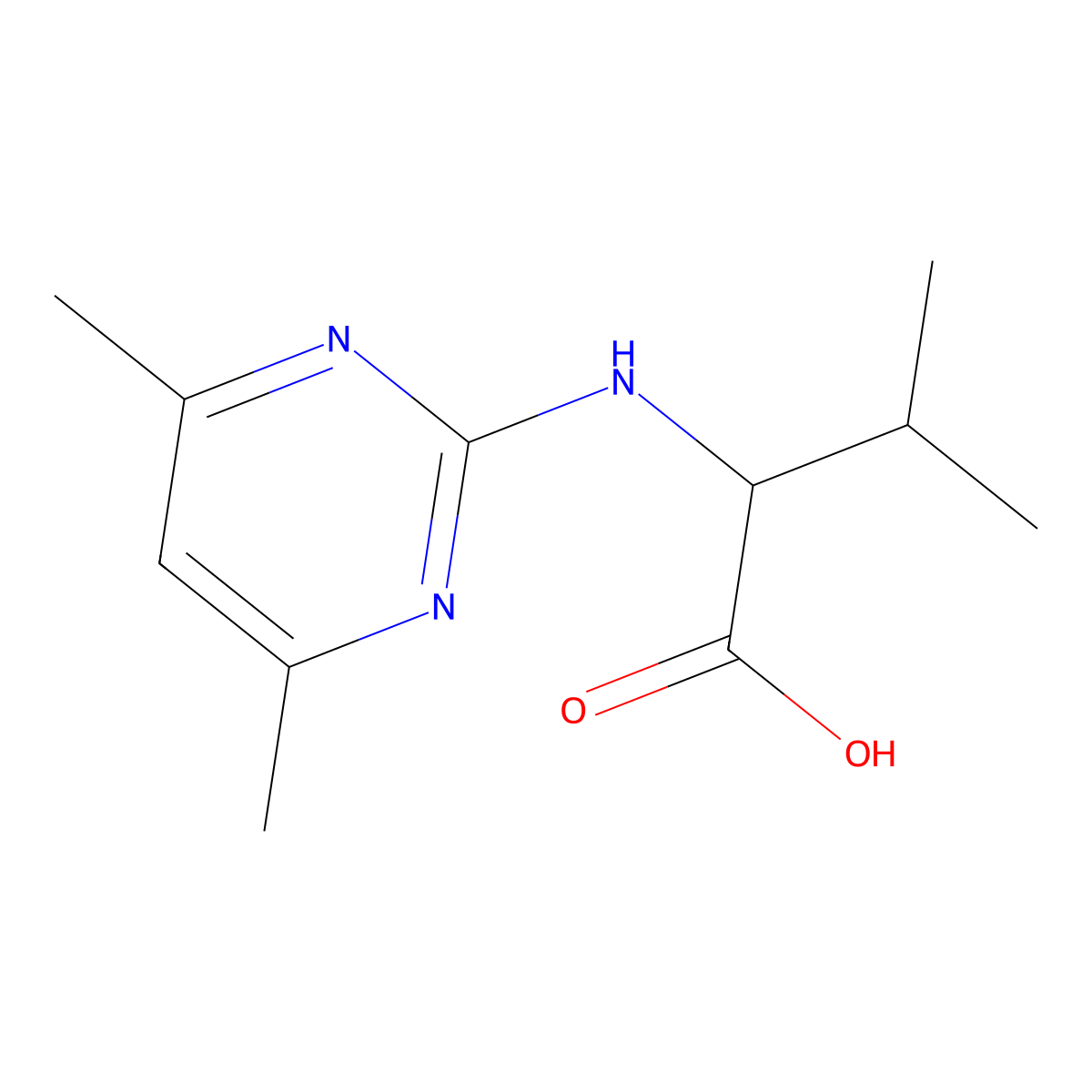 2-(4,6-Dimethyl-pyrimidin-2-ylamino)-3-methyl-butyric acid molecular structure, CAS 1008675-58-8