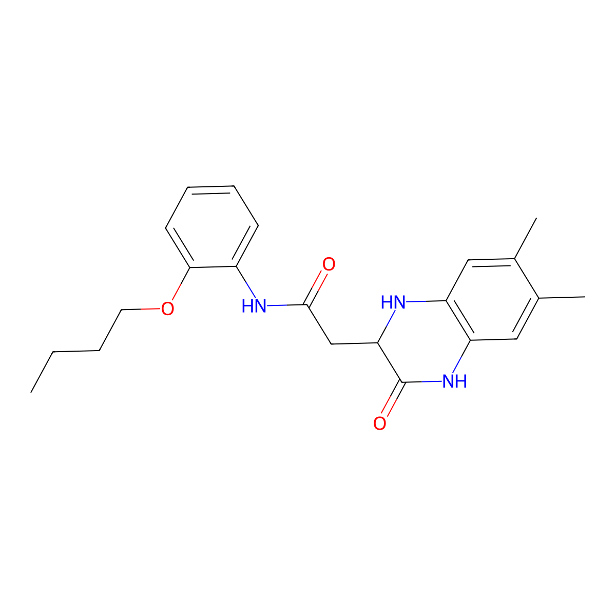 N-(2-butoxyphenyl)-2-(6,7-dimethyl-3-oxo-1,2,3,4-tetrahydroquinoxalin-2-yl)acetamide molecular structure, CAS 1008682-14-1