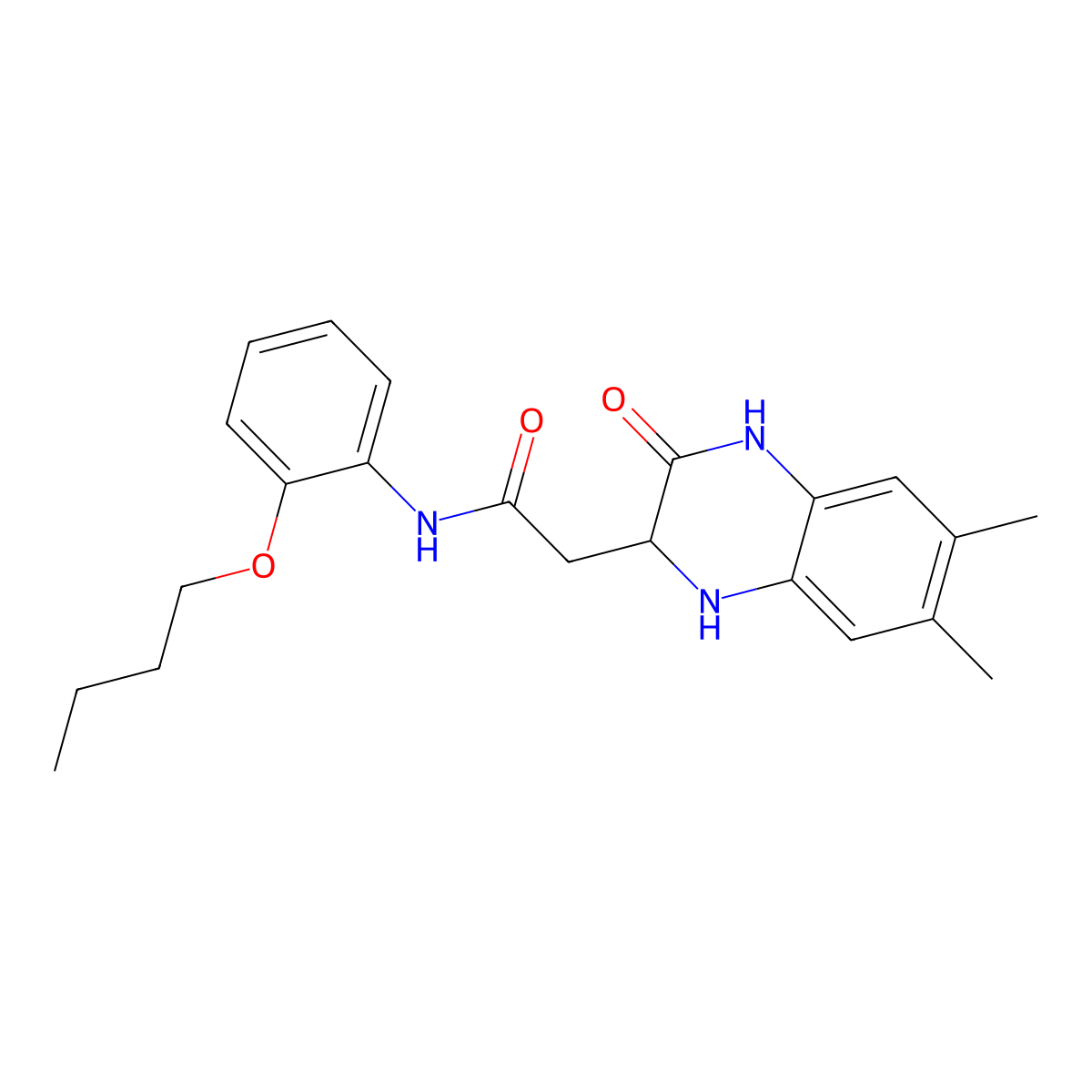 N-(2-butoxyphenyl)-2-(6,7-dimethyl-3-oxo-1,2,3,4-tetrahydroquinoxalin-2-yl)acetamide molecular structure, CAS 1008682-14-1