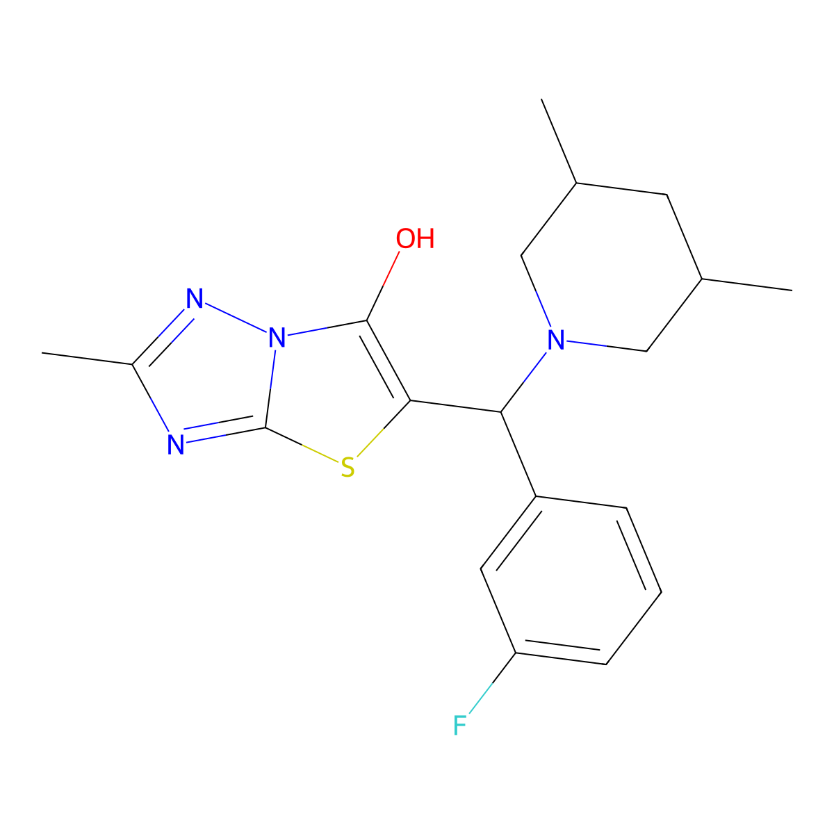 5-((3,5-Dimethylpiperidin-1-yl)(3-fluorophenyl)methyl)-2-methylthiazolo[3,2-b][1,2,4]triazol-6-ol molecular structure, CAS 1008682-44-7