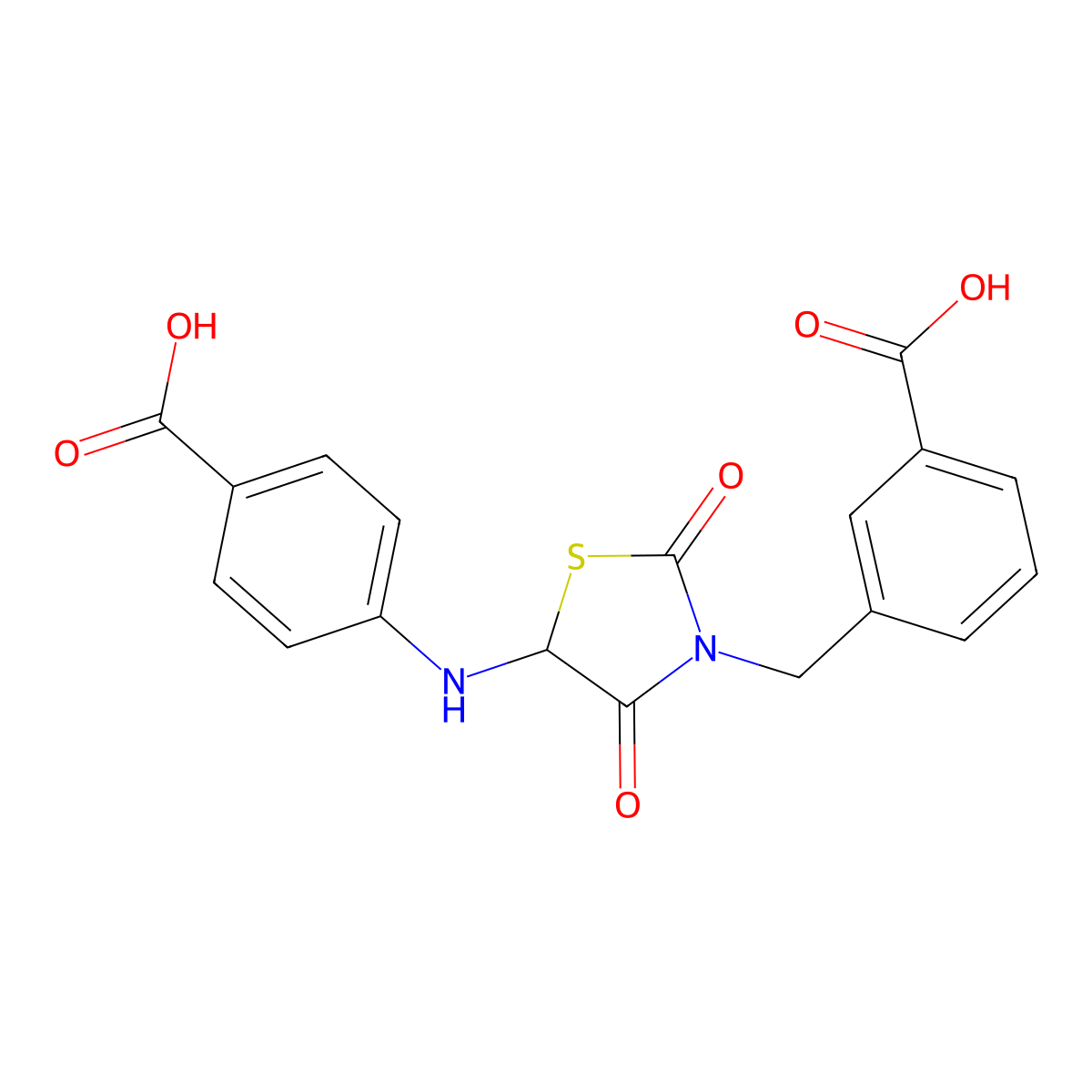 3-((5-((4-Carboxyphenyl)amino)-2,4-dioxothiazolidin-3-yl)methyl)benzoic acid molecular structure, CAS 1008682-56-1
