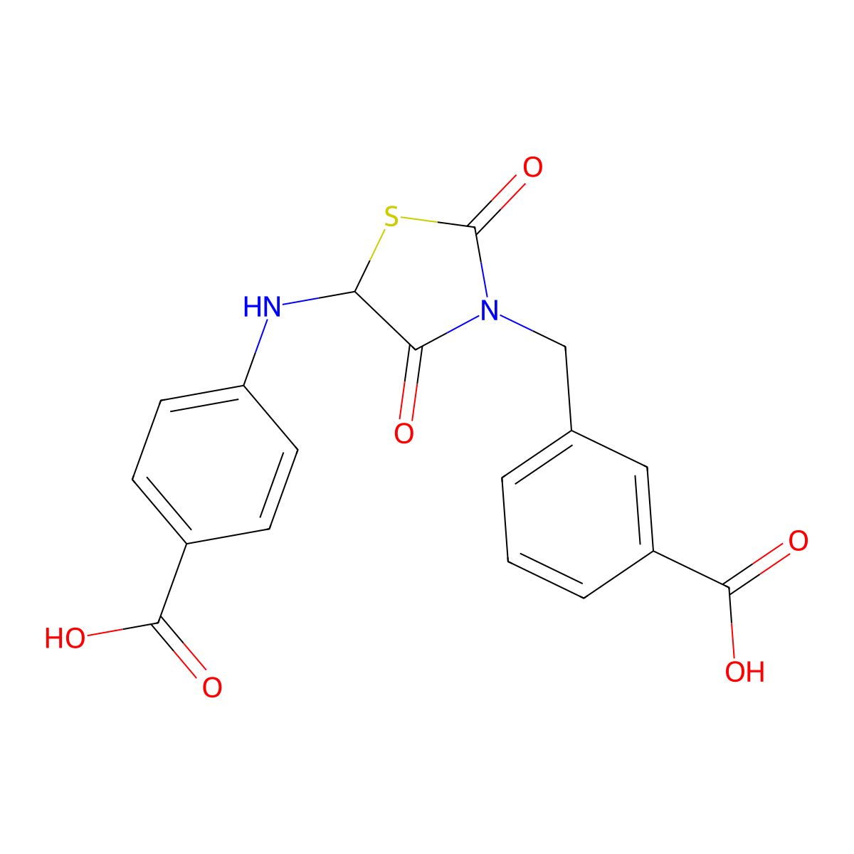 3-((5-((4-Carboxyphenyl)amino)-2,4-dioxothiazolidin-3-yl)methyl)benzoic acid molecular structure, CAS 1008682-56-1