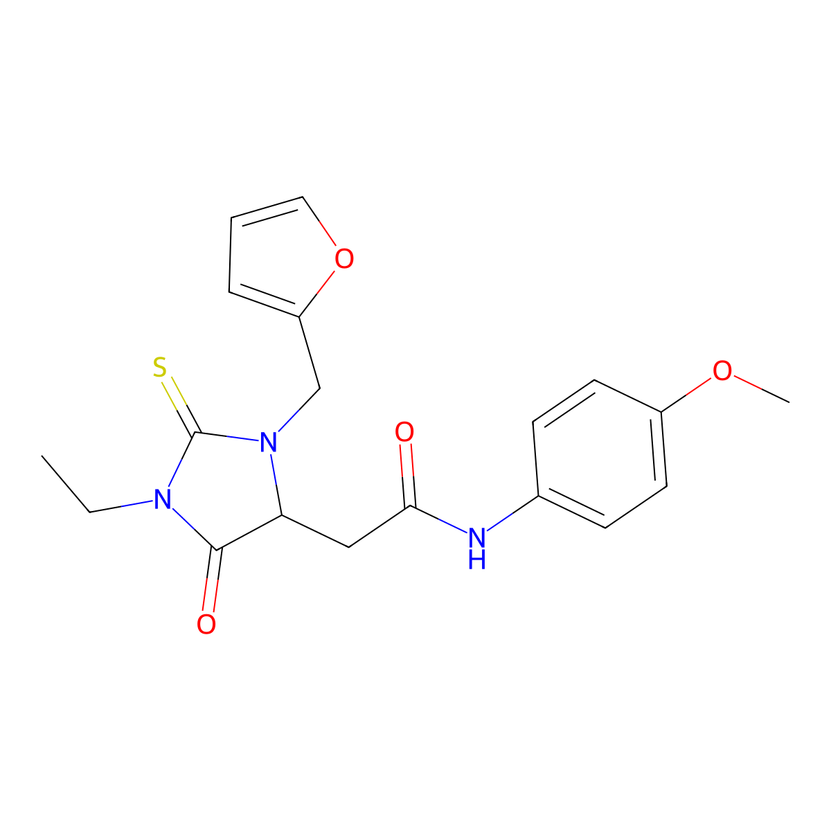 2-[1-ethyl-3-(furan-2-ylmethyl)-5-oxo-2-sulfanylideneimidazolidin-4-yl]-N-(4-methoxyphenyl)acetamide molecular structure, CAS 1008688-75-2