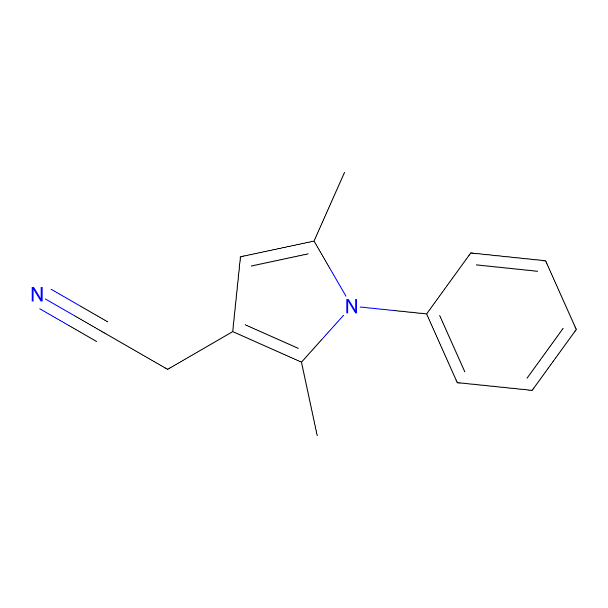 2-(2,5-dimethyl-1-phenyl-1H-pyrrol-3-yl)acetonitrile molecular structure, CAS 100869-86-1