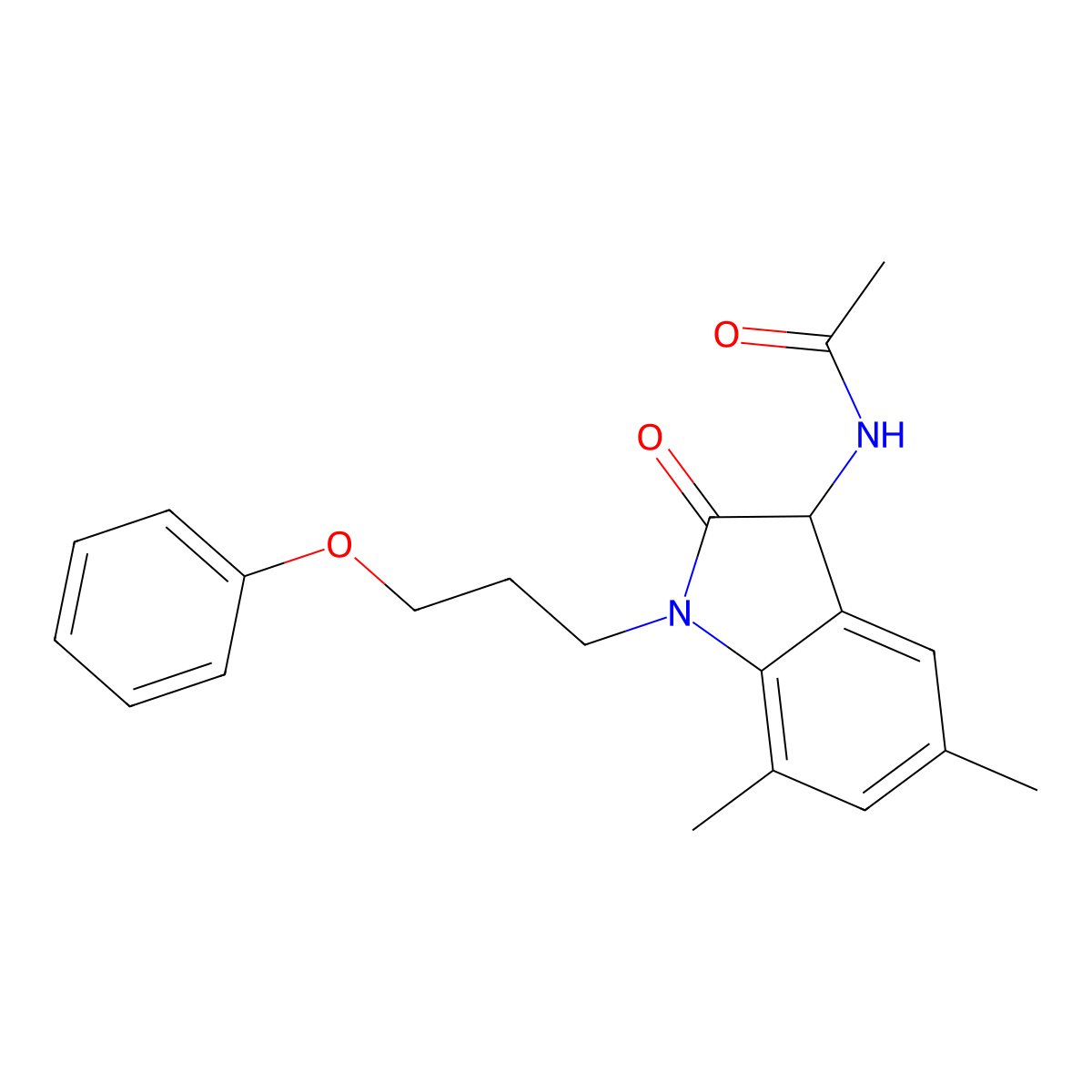 N-[5,7-dimethyl-2-oxo-1-(3-phenoxypropyl)-2,3-dihydro-1H-indol-3-yl]acetamide molecular structure, CAS 1008693-85-3