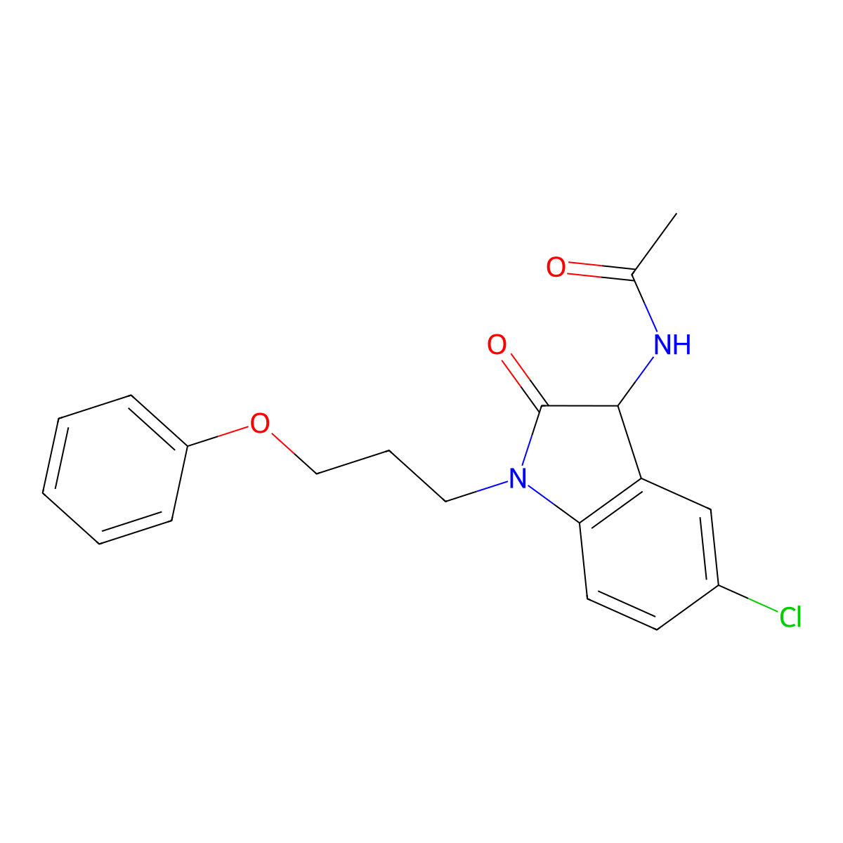 N-(5-chloro-2-oxo-1-(3-phenoxypropyl)indolin-3-yl)acetamide molecular structure, CAS 1008694-61-8
