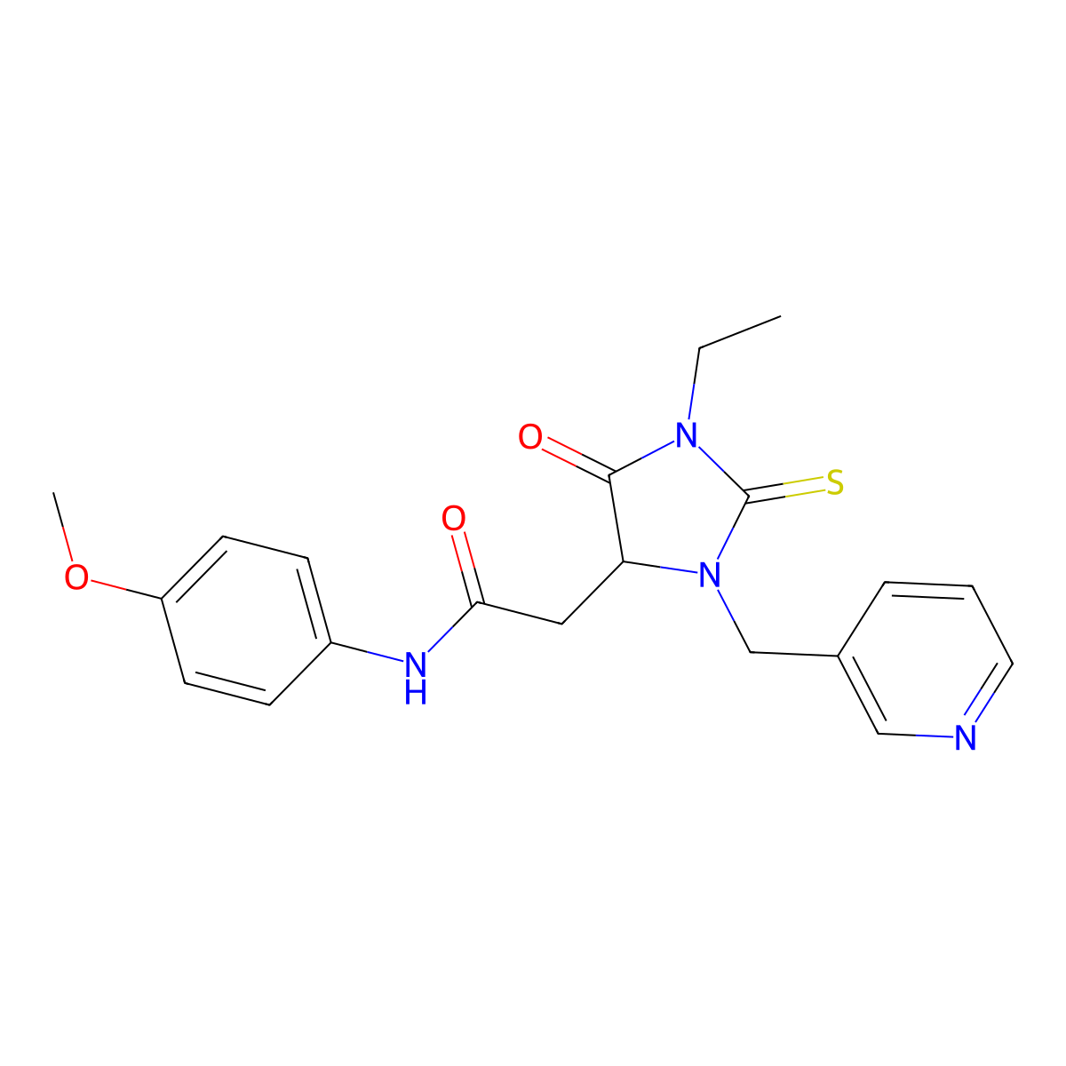 2-[1-ethyl-5-oxo-3-(pyridin-3-ylmethyl)-2-sulfanylideneimidazolidin-4-yl]-N-(4-methoxyphenyl)acetamide molecular structure, CAS 1008695-15-5